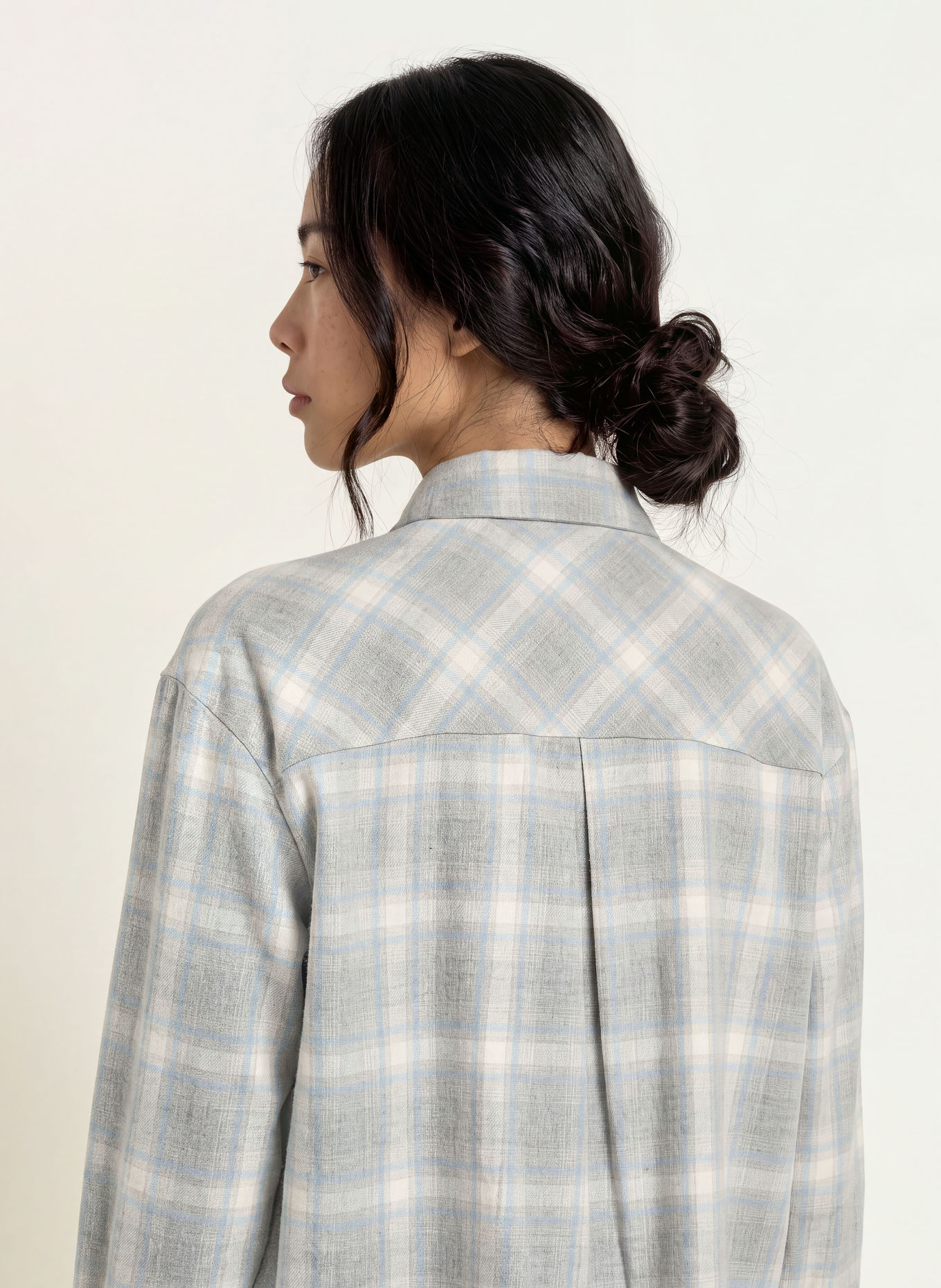 OPUS FLAKARO-overhemdblouse van flanel: GRIJS / ECRU / BLAUWGRIJS