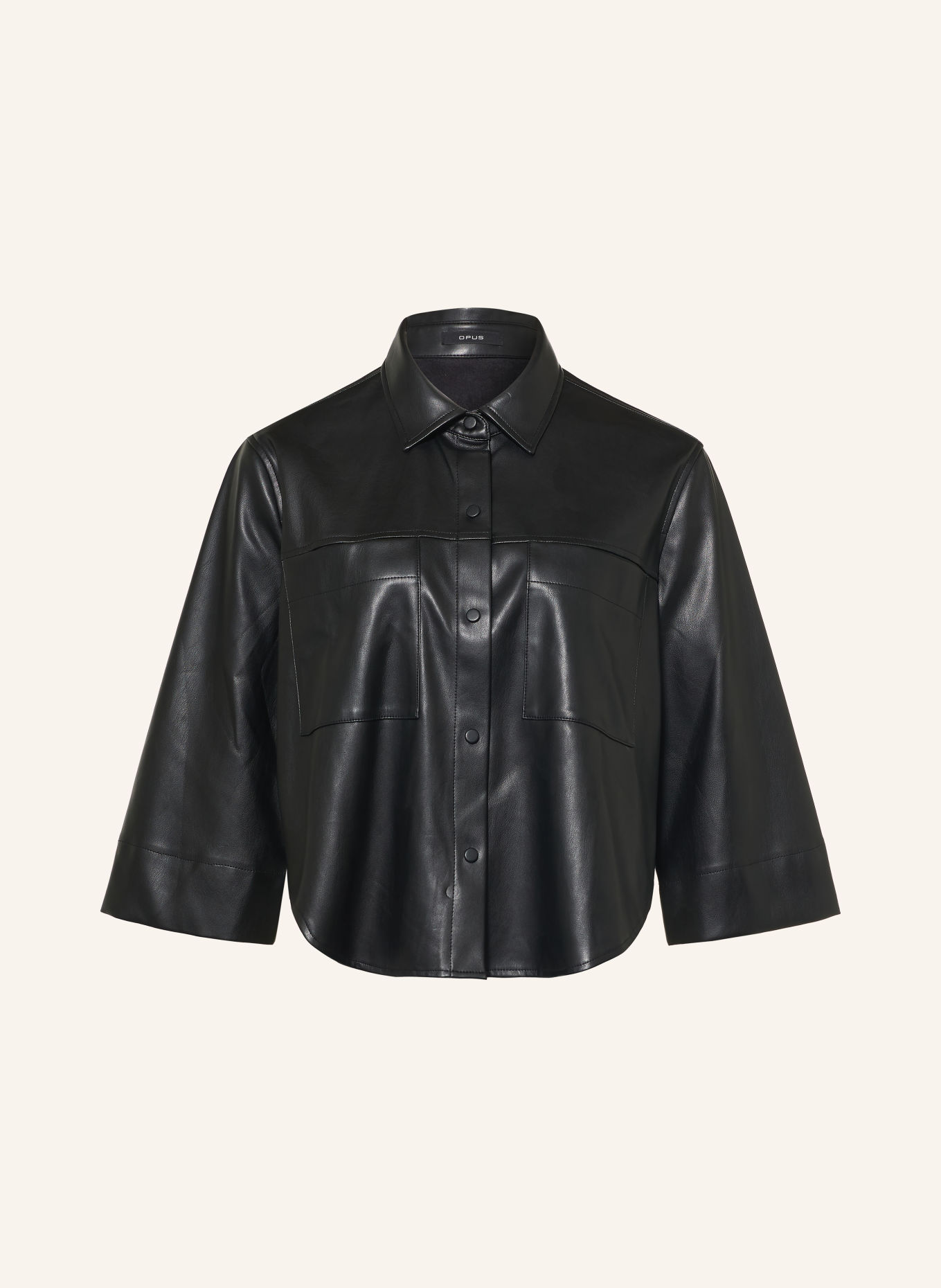 OPUS FELEDA leather-look shirt blouse with 3/4 sleeves: BLACK