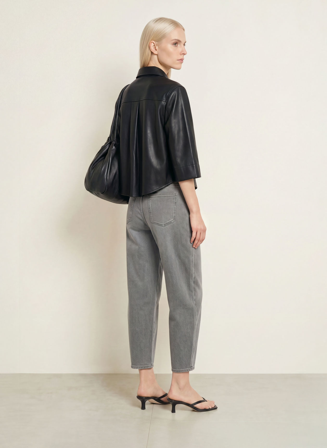 OPUS FELEDA leather-look shirt blouse with 3/4 sleeves: BLACK