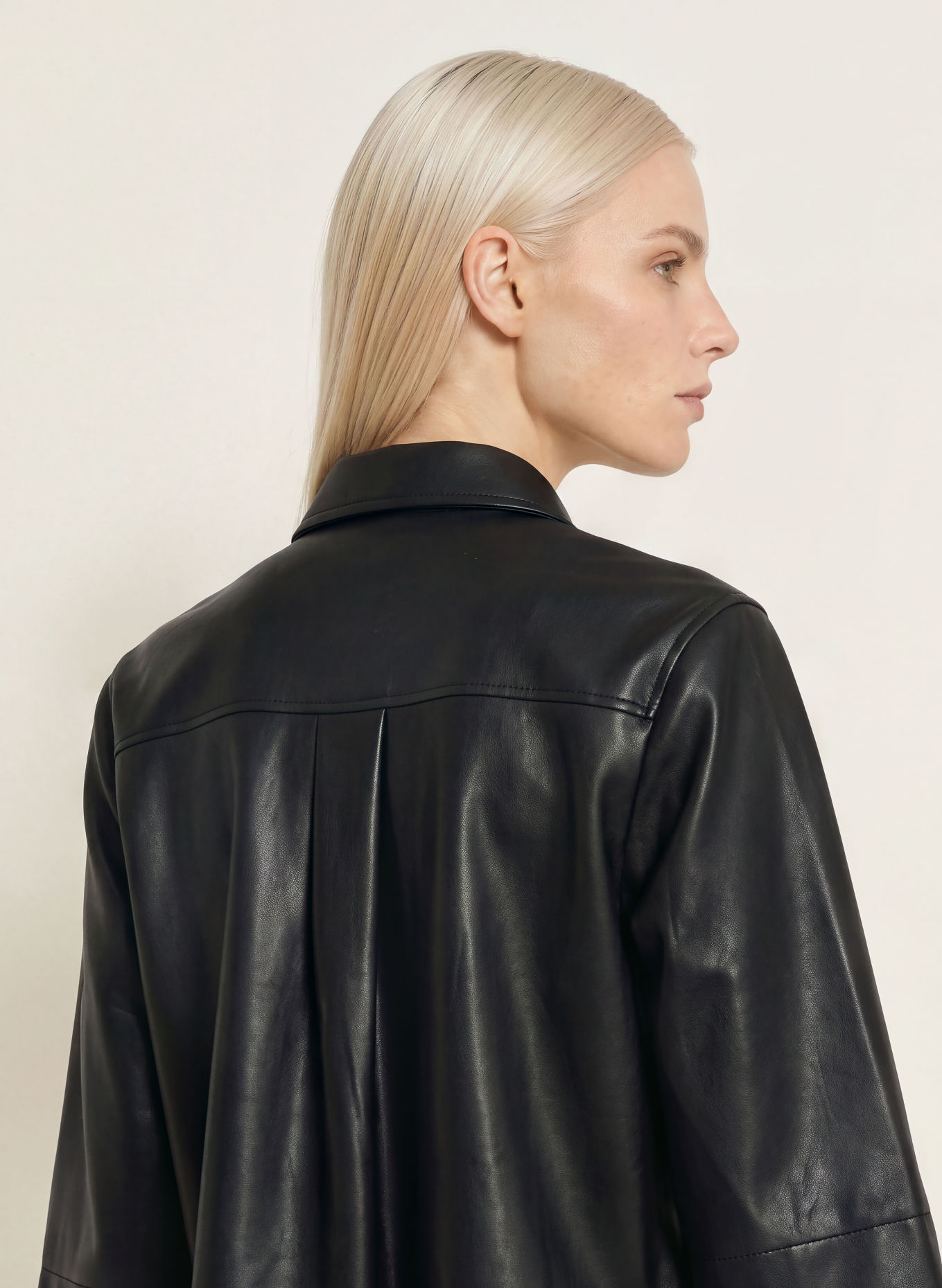 OPUS FELEDA leather-look shirt blouse with 3/4 sleeves: BLACK
