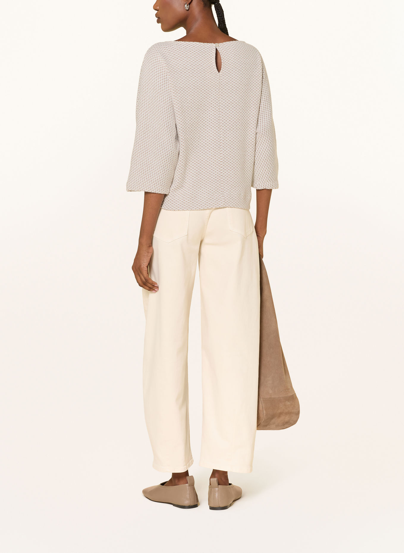 OPUS SASSONI-trui met 3/4-mouwen: BEIGE / WIT