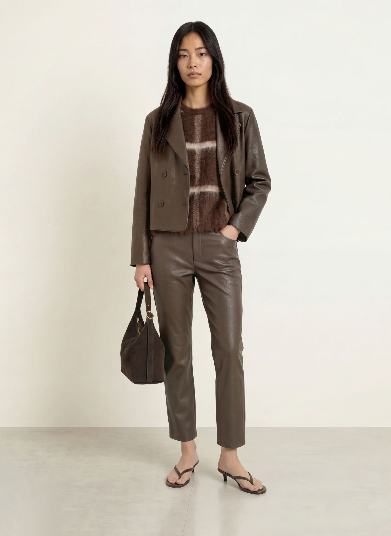 someday TICARO Knit Shirt: DARK BROWN / BEIGE