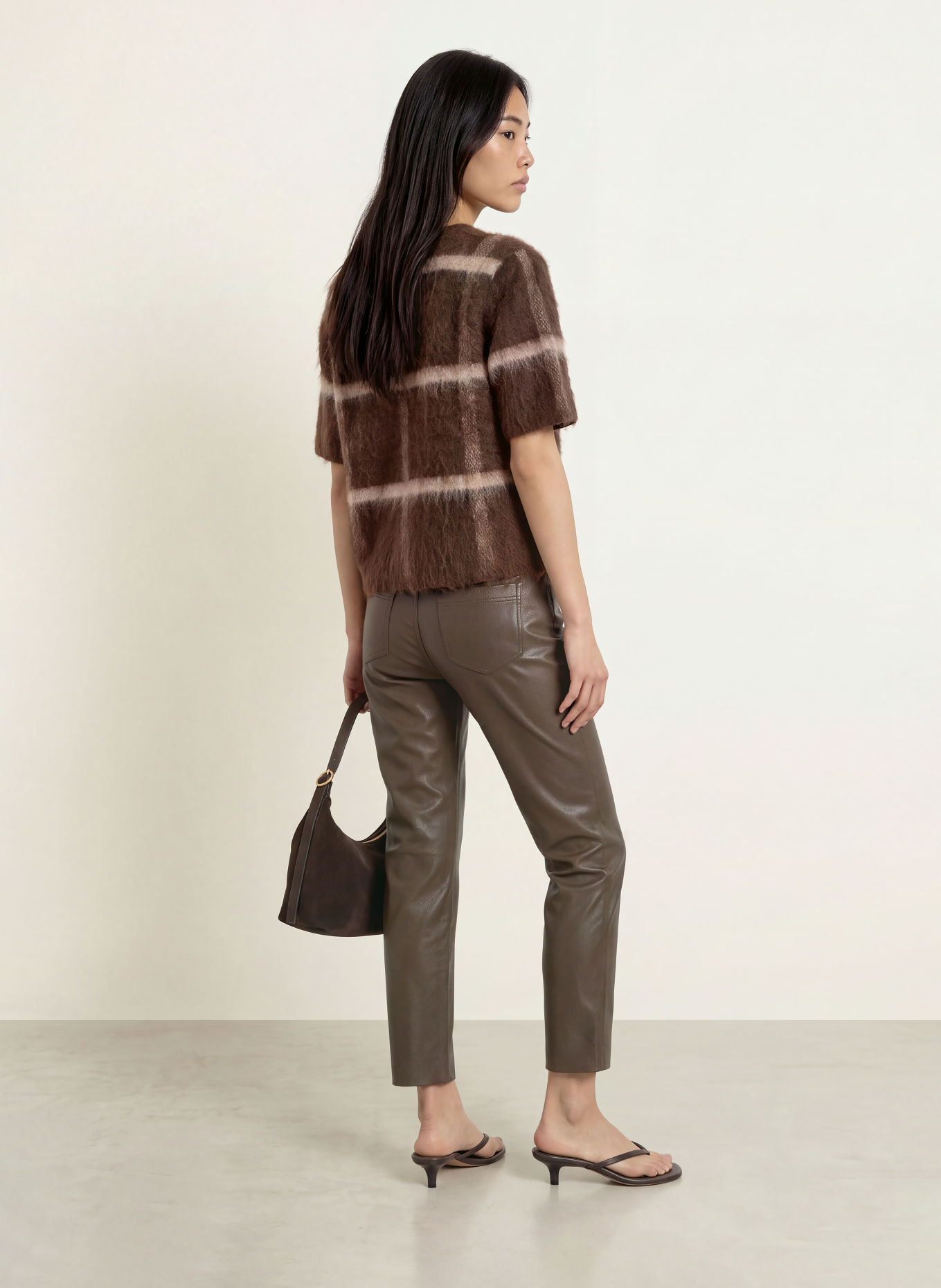 someday TICARO Knit Shirt: DARK BROWN / BEIGE