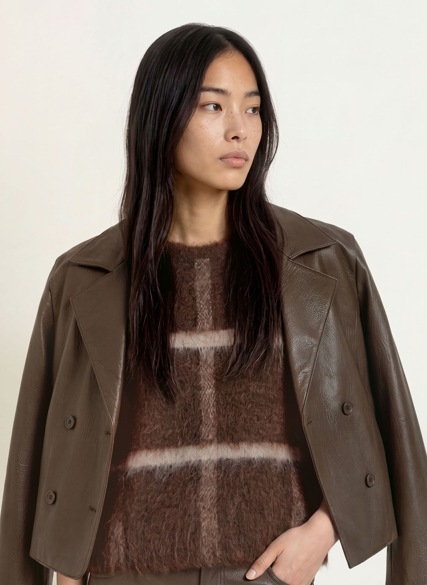 someday TICARO Knit Shirt: DARK BROWN / BEIGE