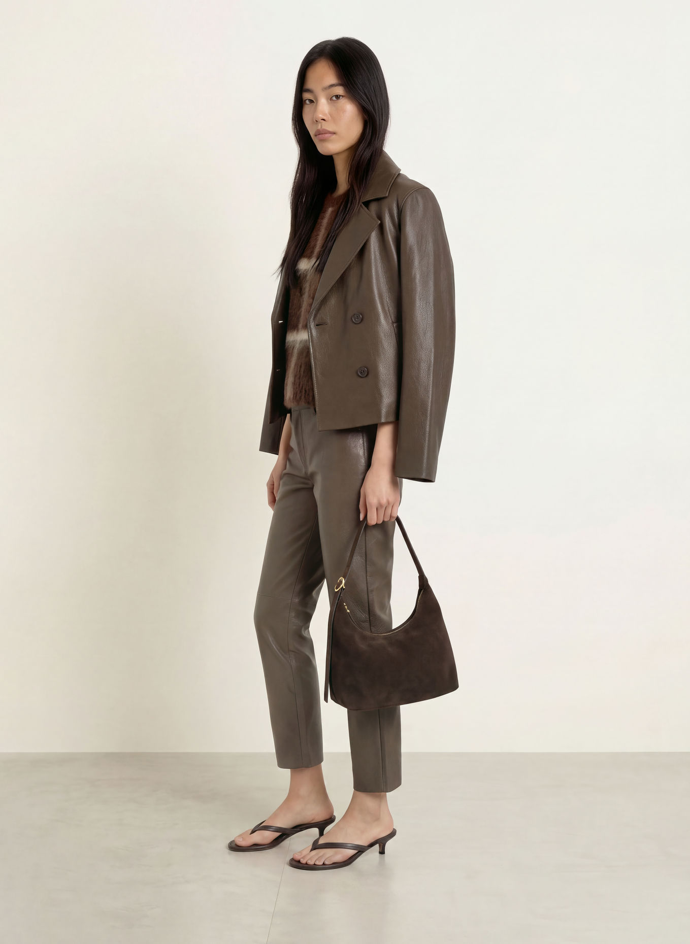 someday TICARO Knit Shirt: DARK BROWN / BEIGE