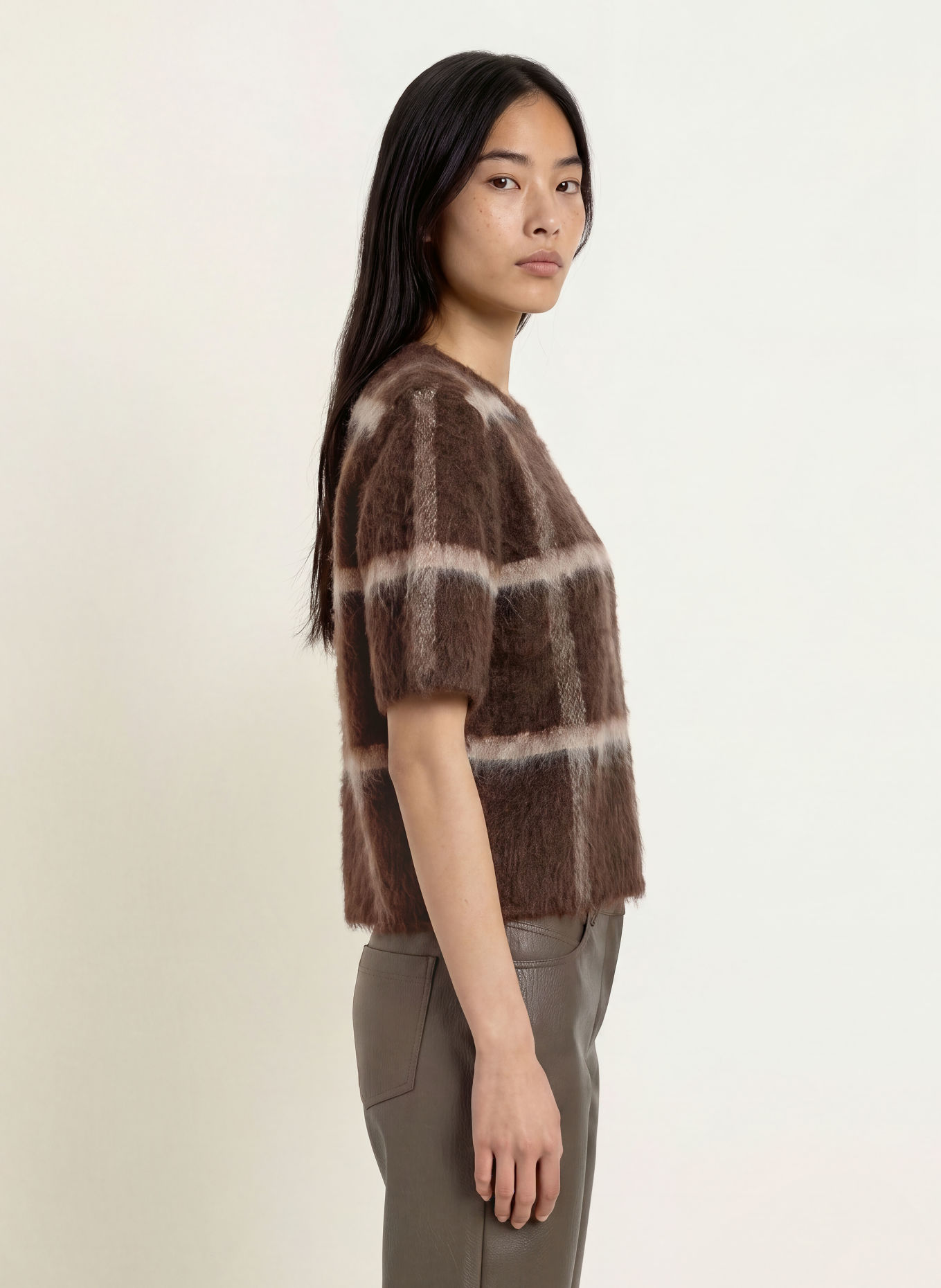 someday TICARO Knit Shirt: DARK BROWN / BEIGE