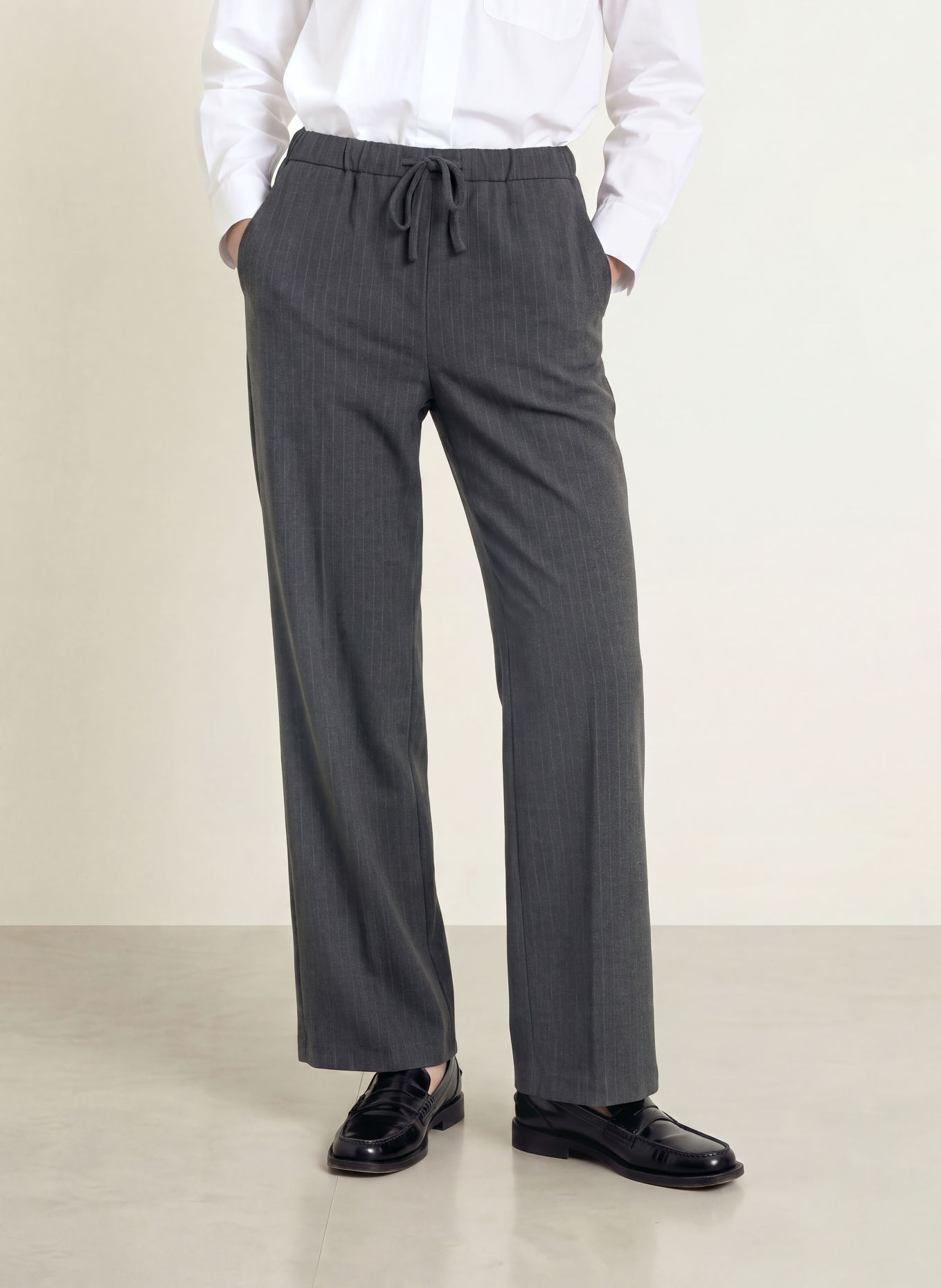 OPUS Pantalon palazzo MELANE: GRIS FONCÉ