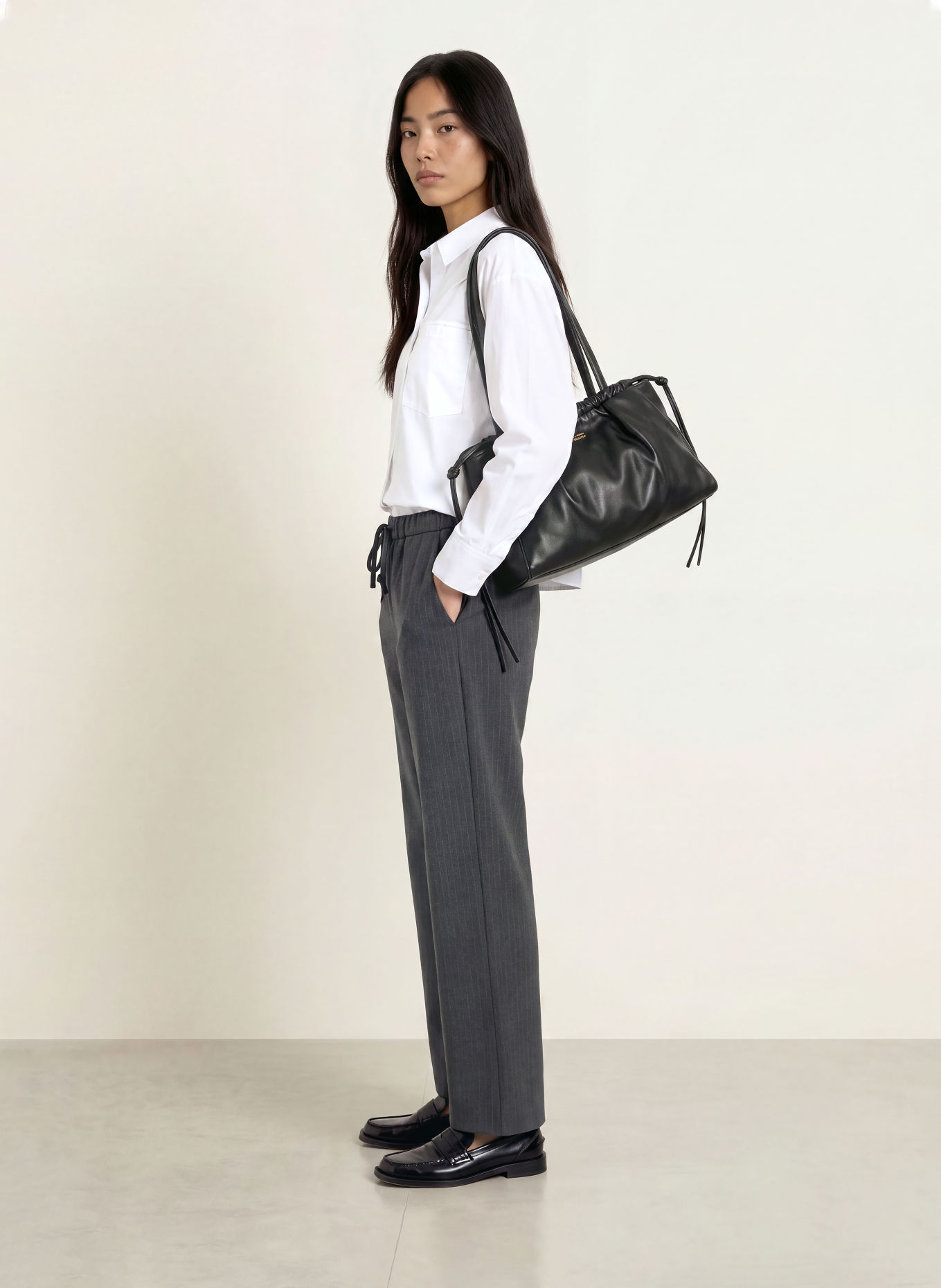 OPUS Pantalon palazzo MELANE: GRIS FONCÉ