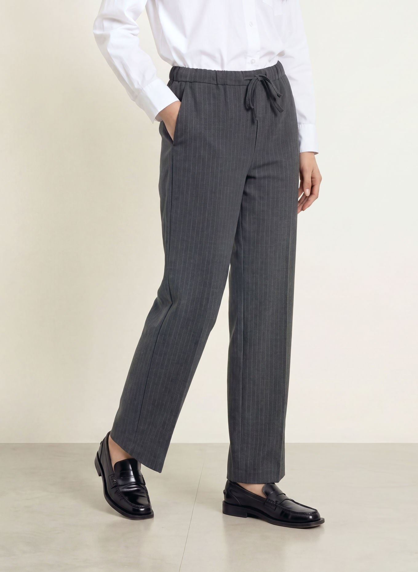 OPUS Pantalon palazzo MELANE: GRIS FONCÉ