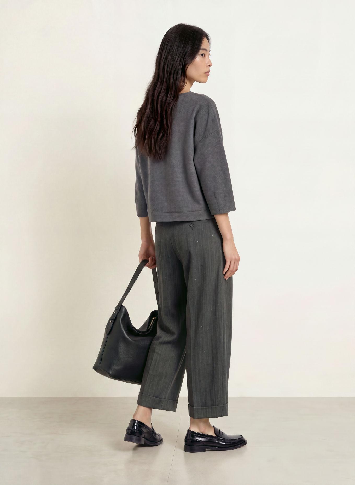 OPUS Haut GUSSI à manches 3/4 en flanelle: GRIS FONCÉ