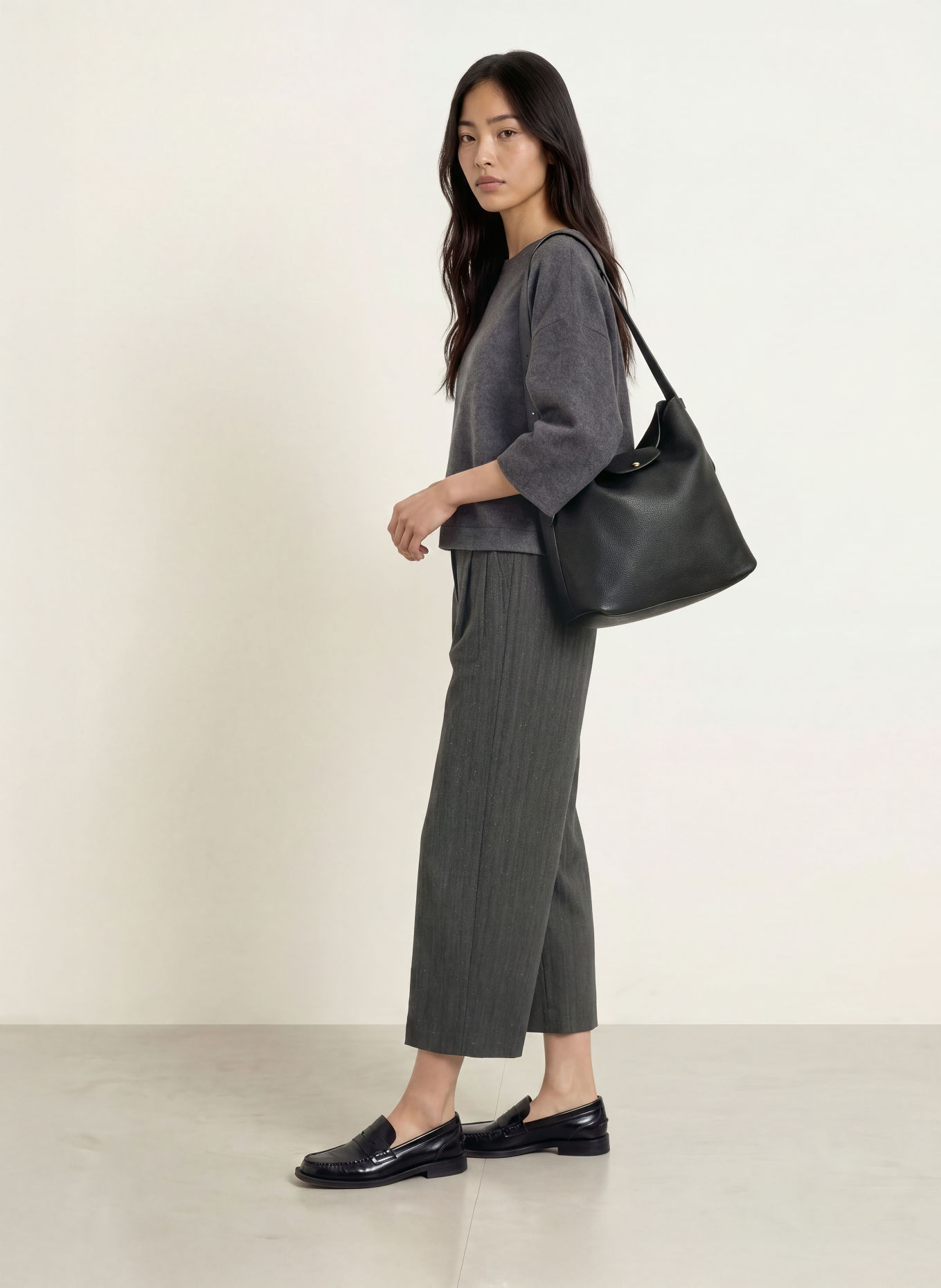 OPUS Haut GUSSI à manches 3/4 en flanelle: GRIS FONCÉ