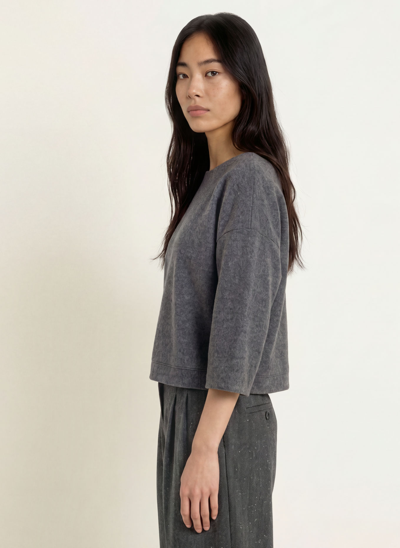 OPUS Haut GUSSI à manches 3/4 en flanelle: GRIS FONCÉ
