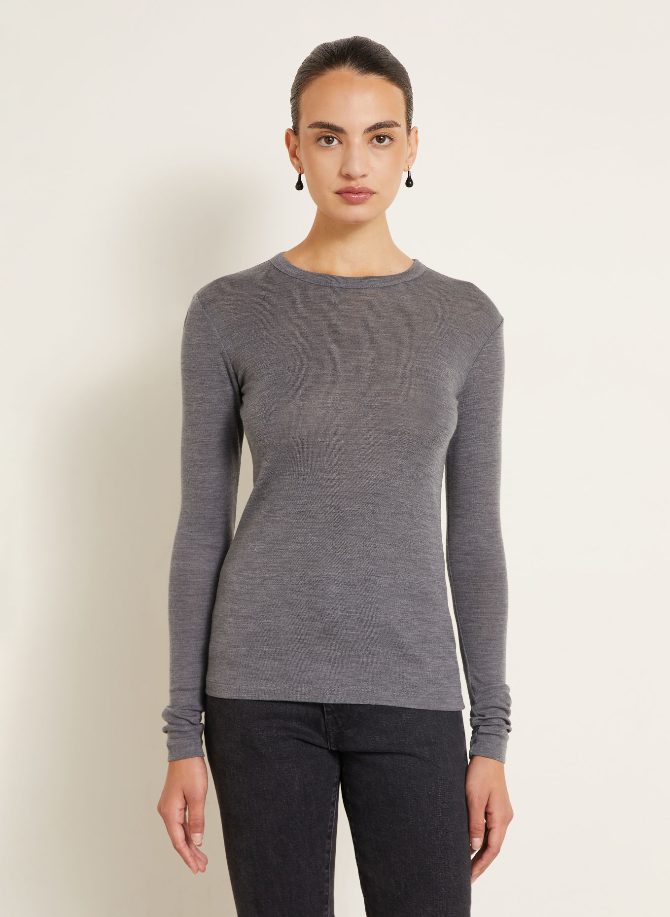 RÓHE Longsleeve aus Merinowolle: DUNKELGRAU