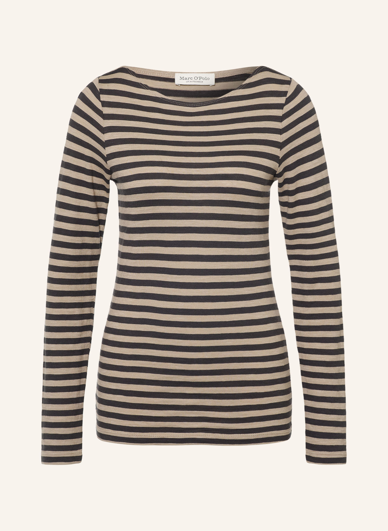 Marc O'Polo Long-sleeve shirt: BEIGE / DARK BROWN