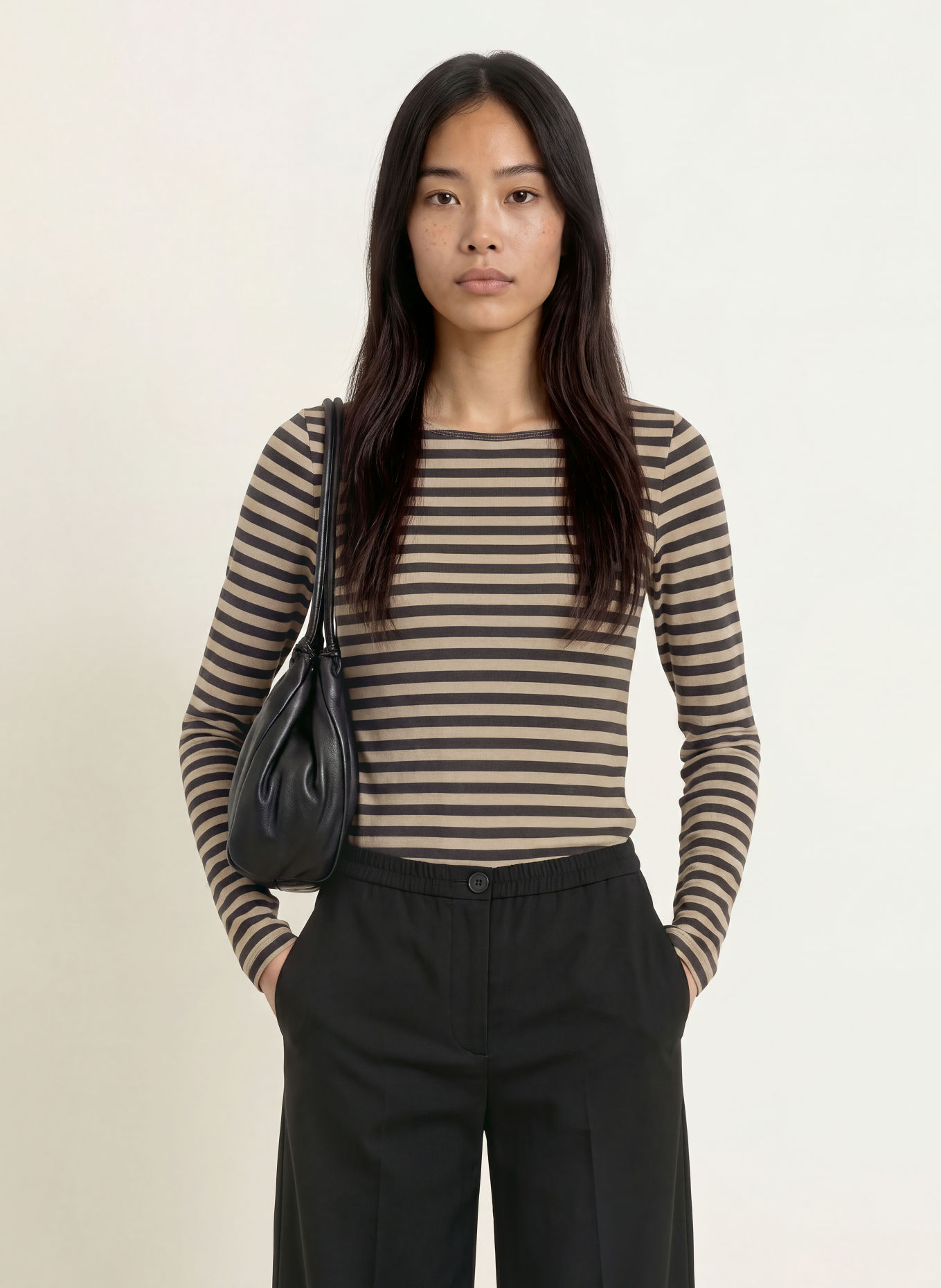 Marc O'Polo Long-sleeve shirt: BEIGE / DARK BROWN