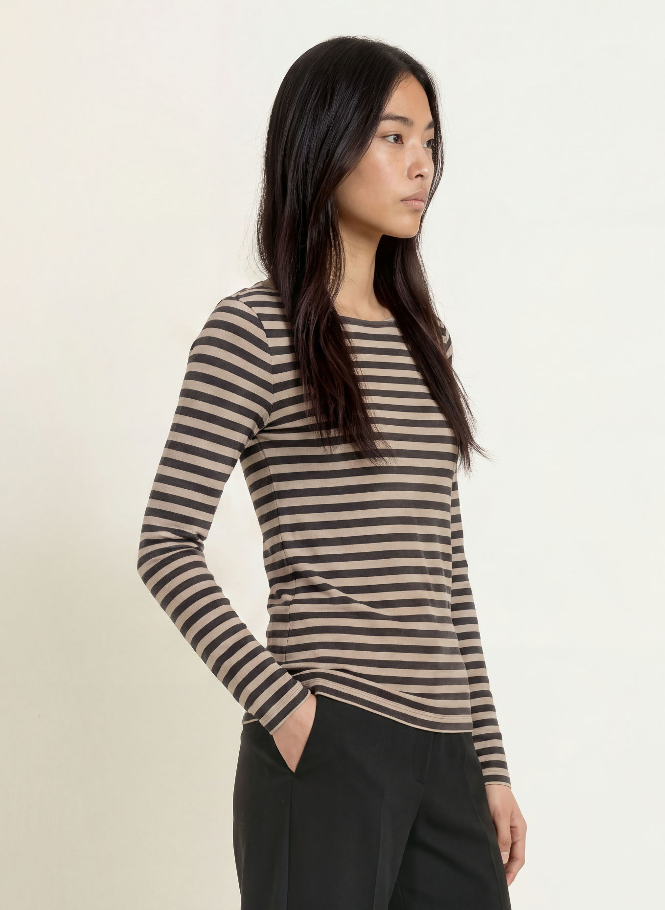 Marc O'Polo Long-sleeve shirt: BEIGE / DARK BROWN