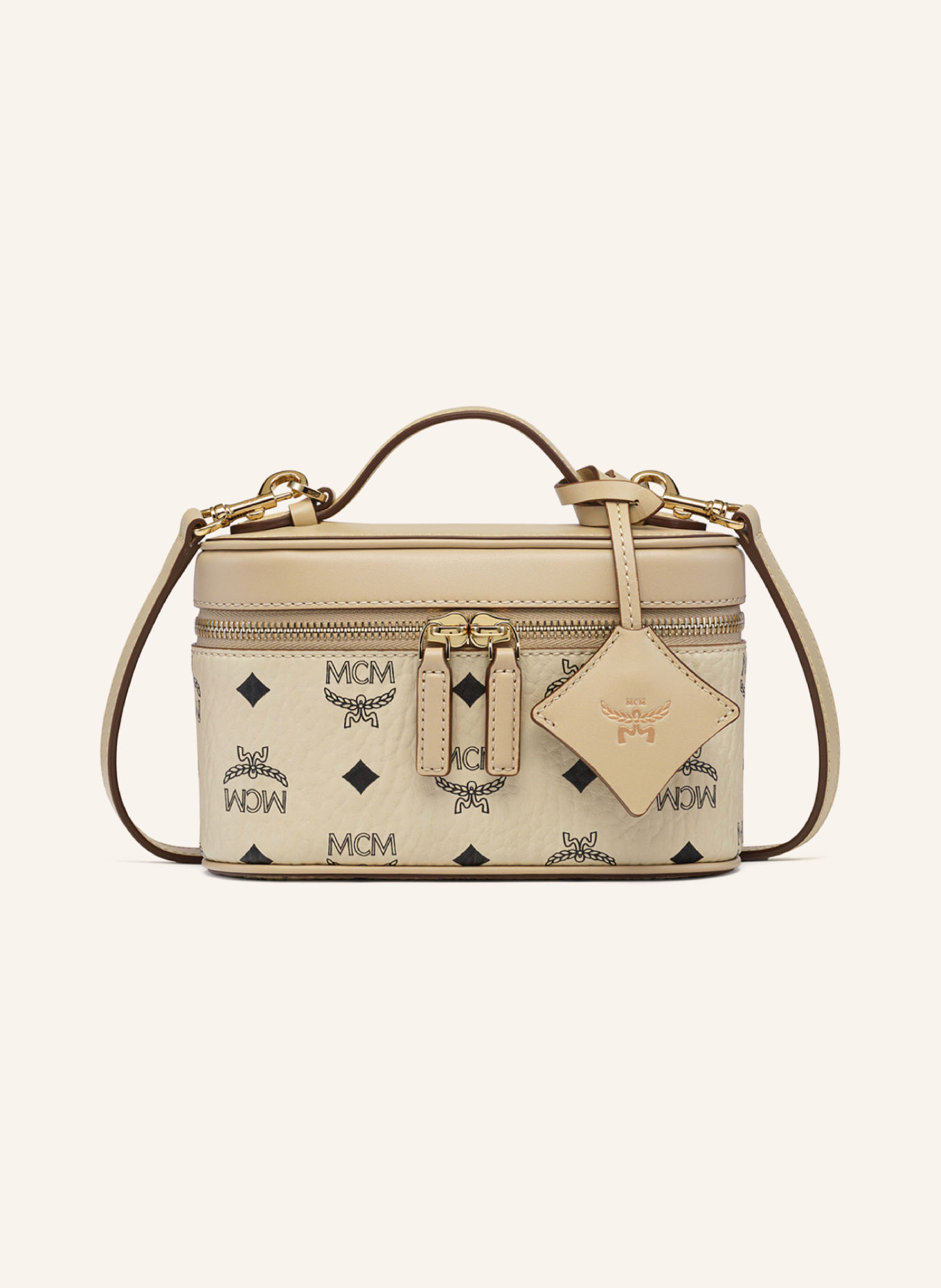 MCM AREN VISETOS Crossbody Bag: BEIGE / GOLD / BLACK