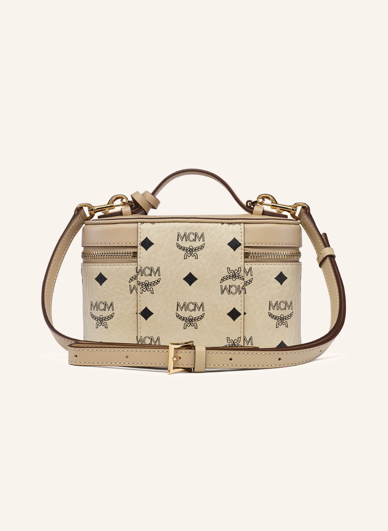 MCM AREN VISETOS Crossbody Bag: BEIGE / GOLD / BLACK