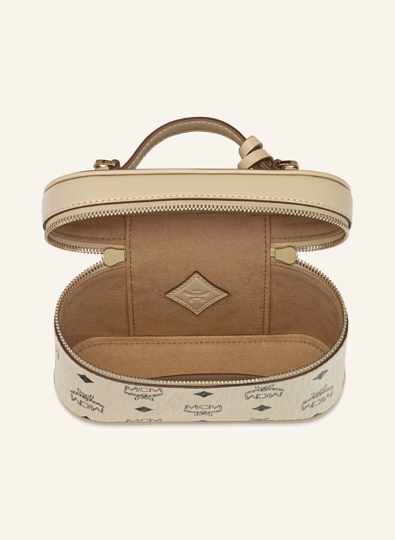 MCM AREN VISETOS Crossbody Bag: BEIGE / GOLD / BLACK