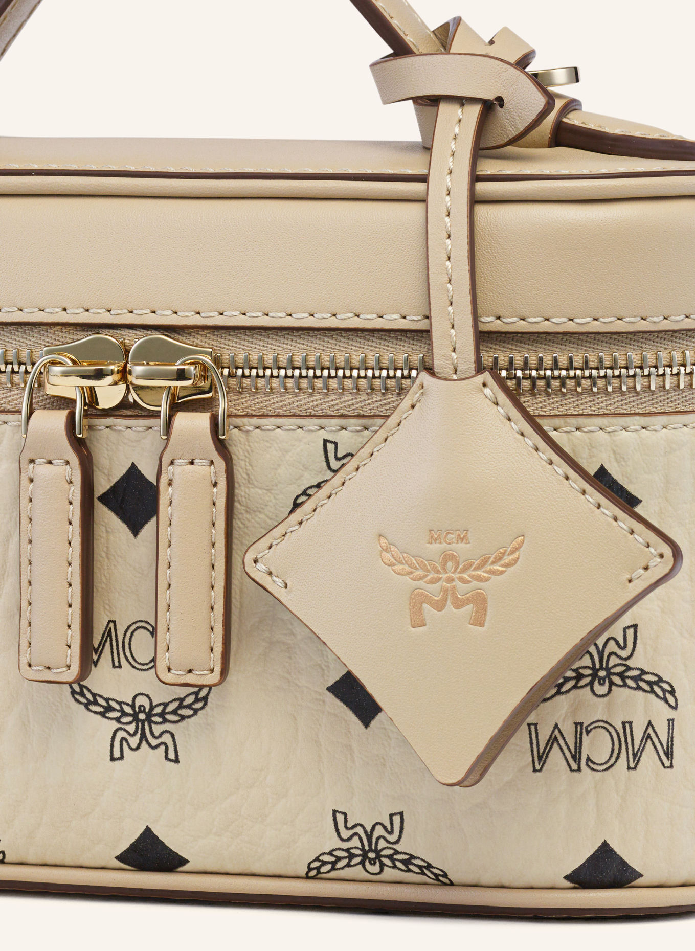 MCM AREN VISETOS Crossbody Bag: BEIGE / GOLD / BLACK