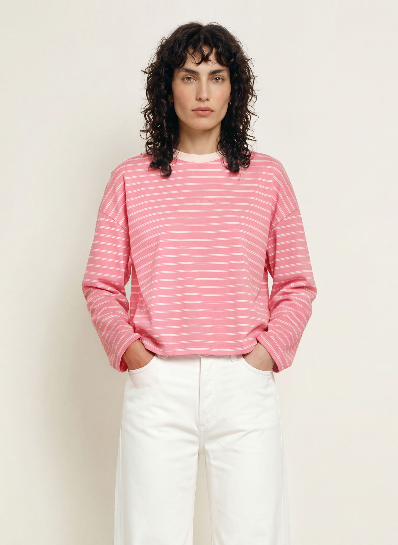 OH APRIL Longsleeve: ROZE / WIT