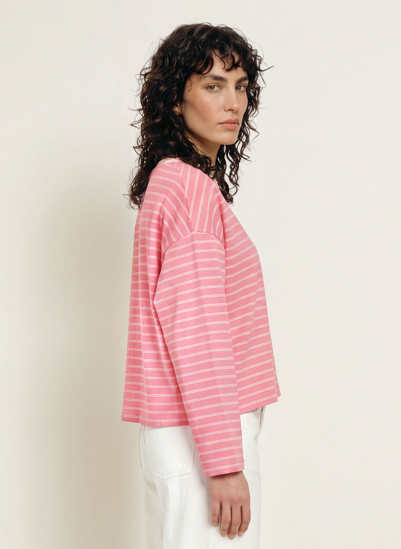 OH APRIL Longsleeve: ROZE / WIT