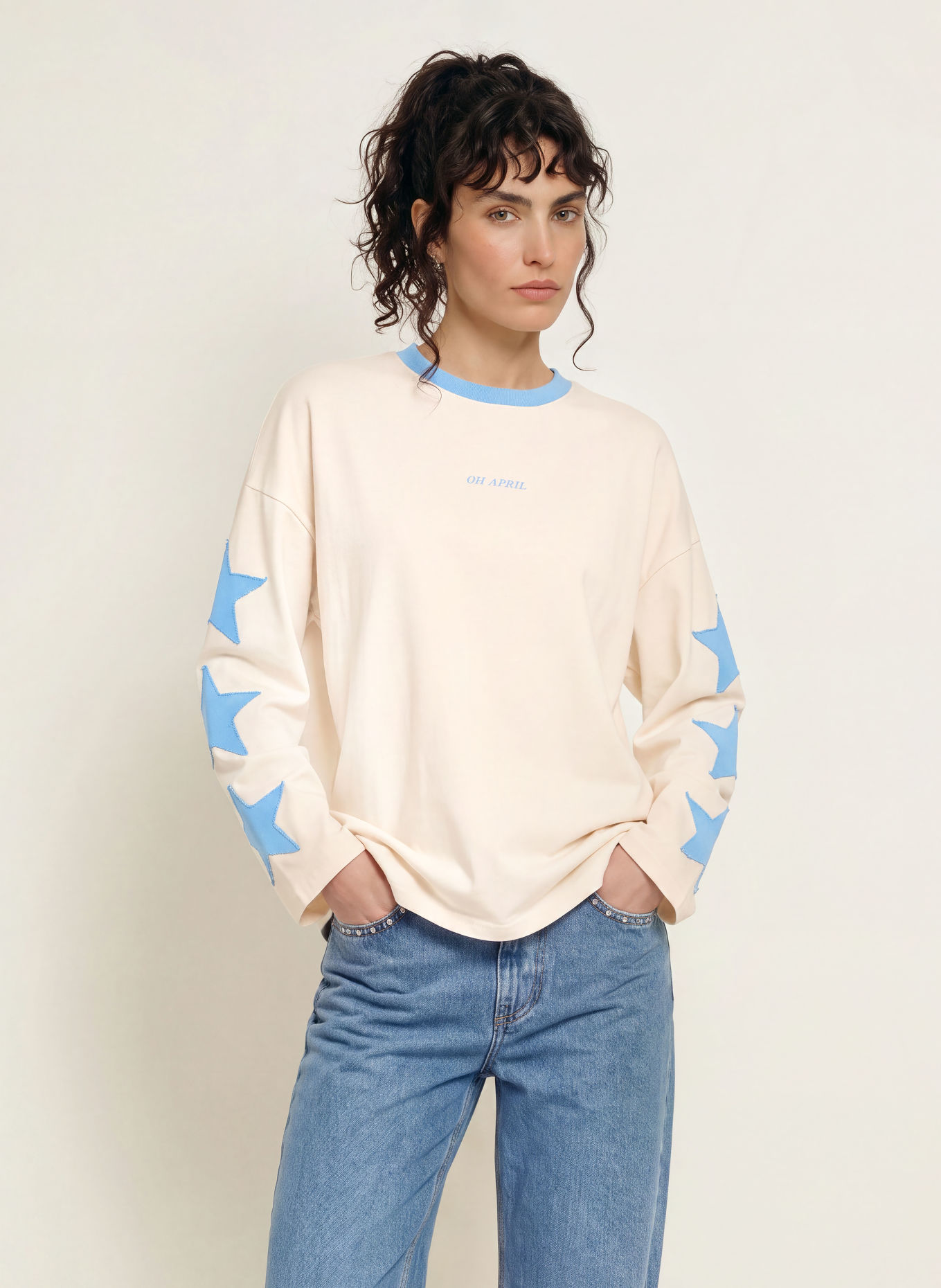 OH APRIL VENETIA Long-sleeve shirt: ECRU / BLUE