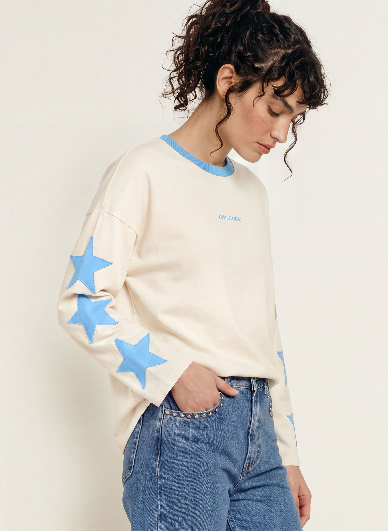 OH APRIL VENETIA Long-sleeve shirt: ECRU / BLUE