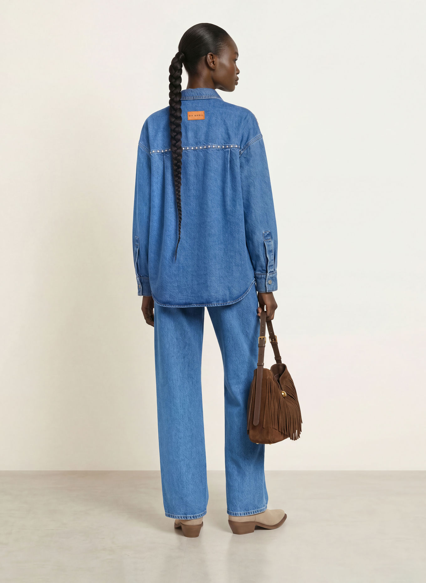 OH APRIL Jeansbluse VIVIAN med nitter: BLÅ