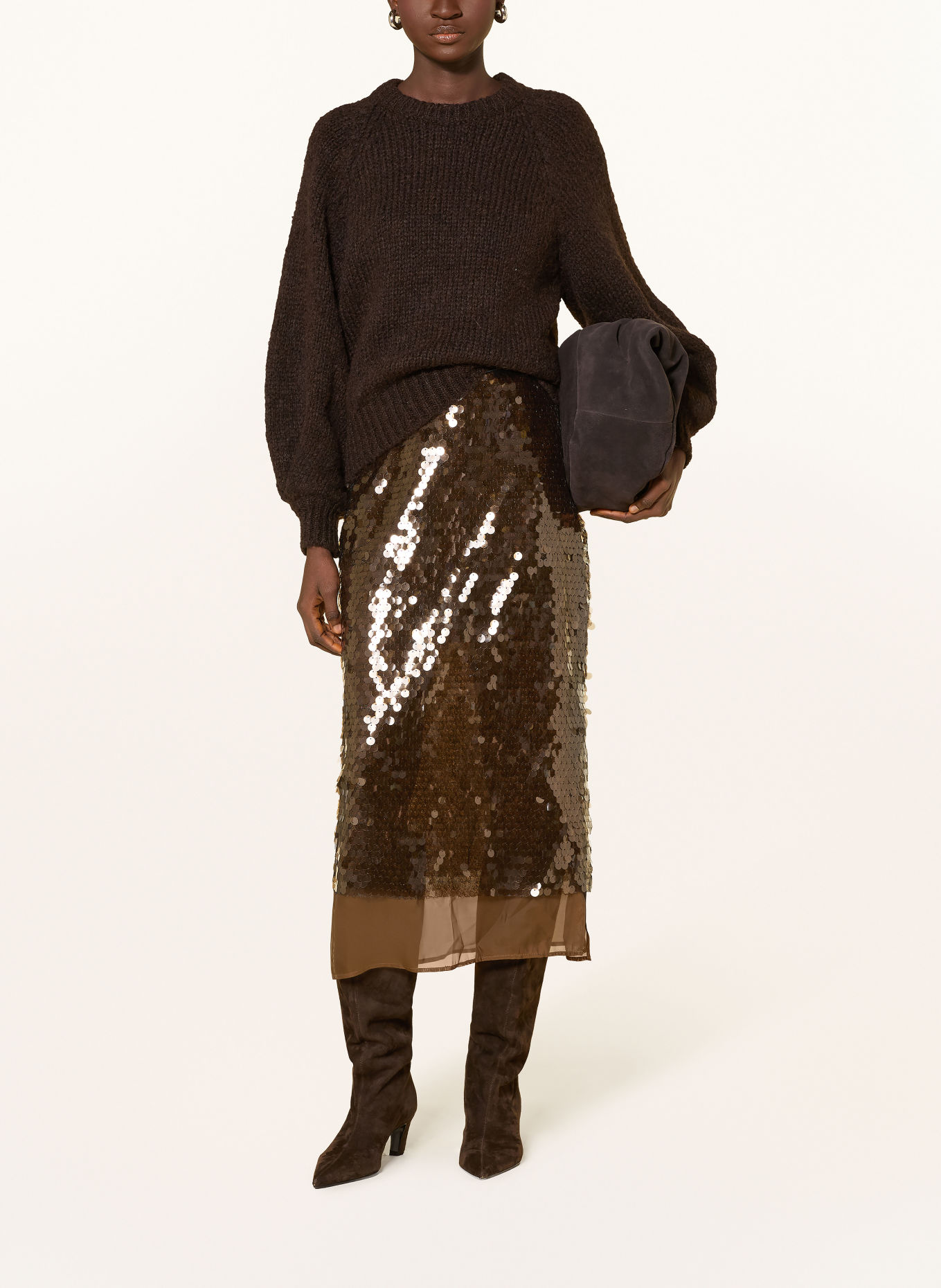 Rich & Royal Tule rok met pailletten: BRUIN