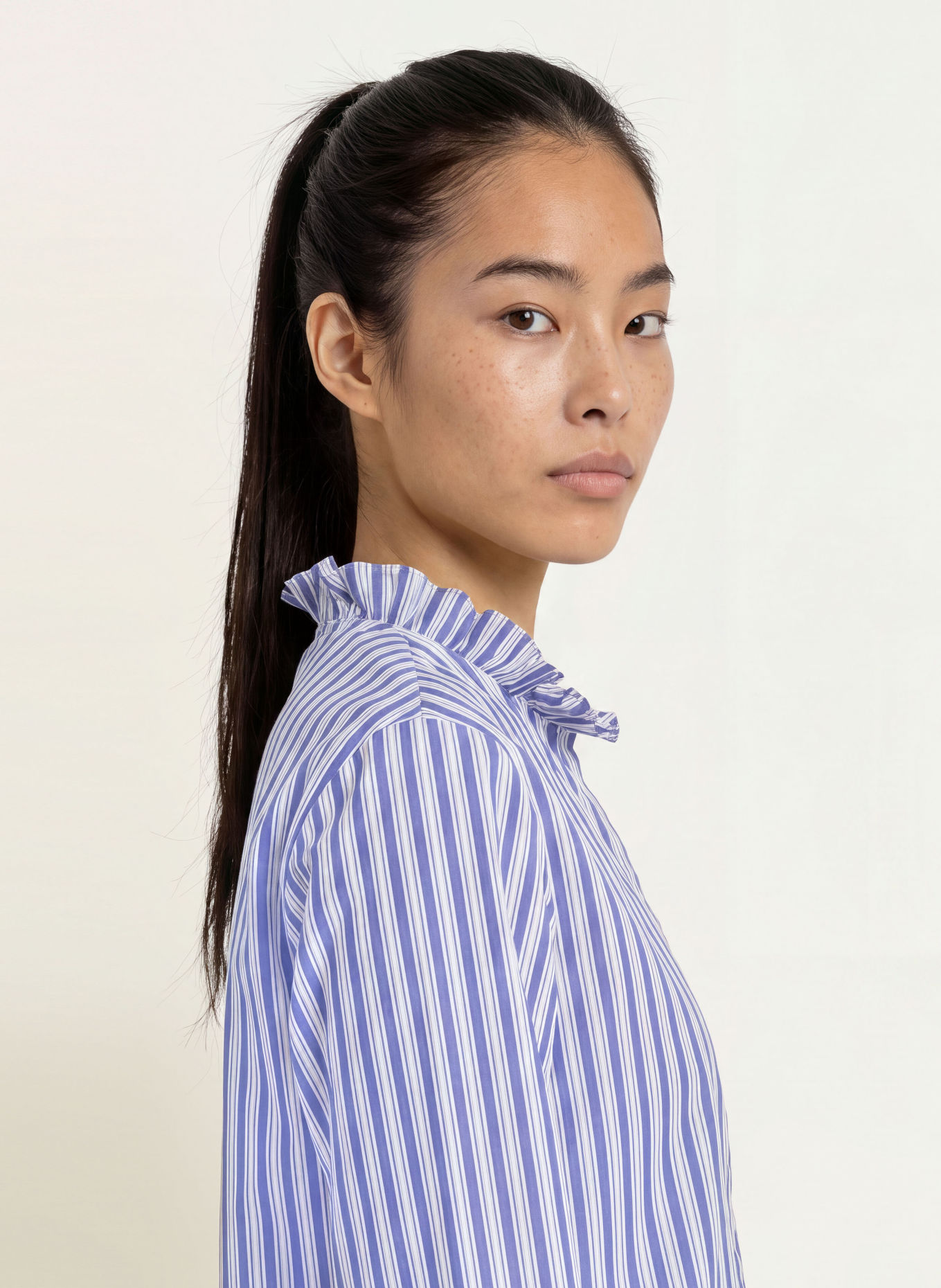 Rich & Royal Blouseshirt met ruches: BLAUW / DONKERBLAUW / WIT