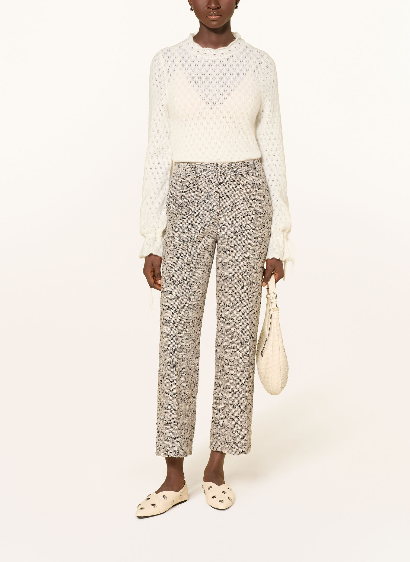 Rich & Royal 7/8 broek van tweed: CRÈME / MARRON FONCÉ / DONKERBLAUW