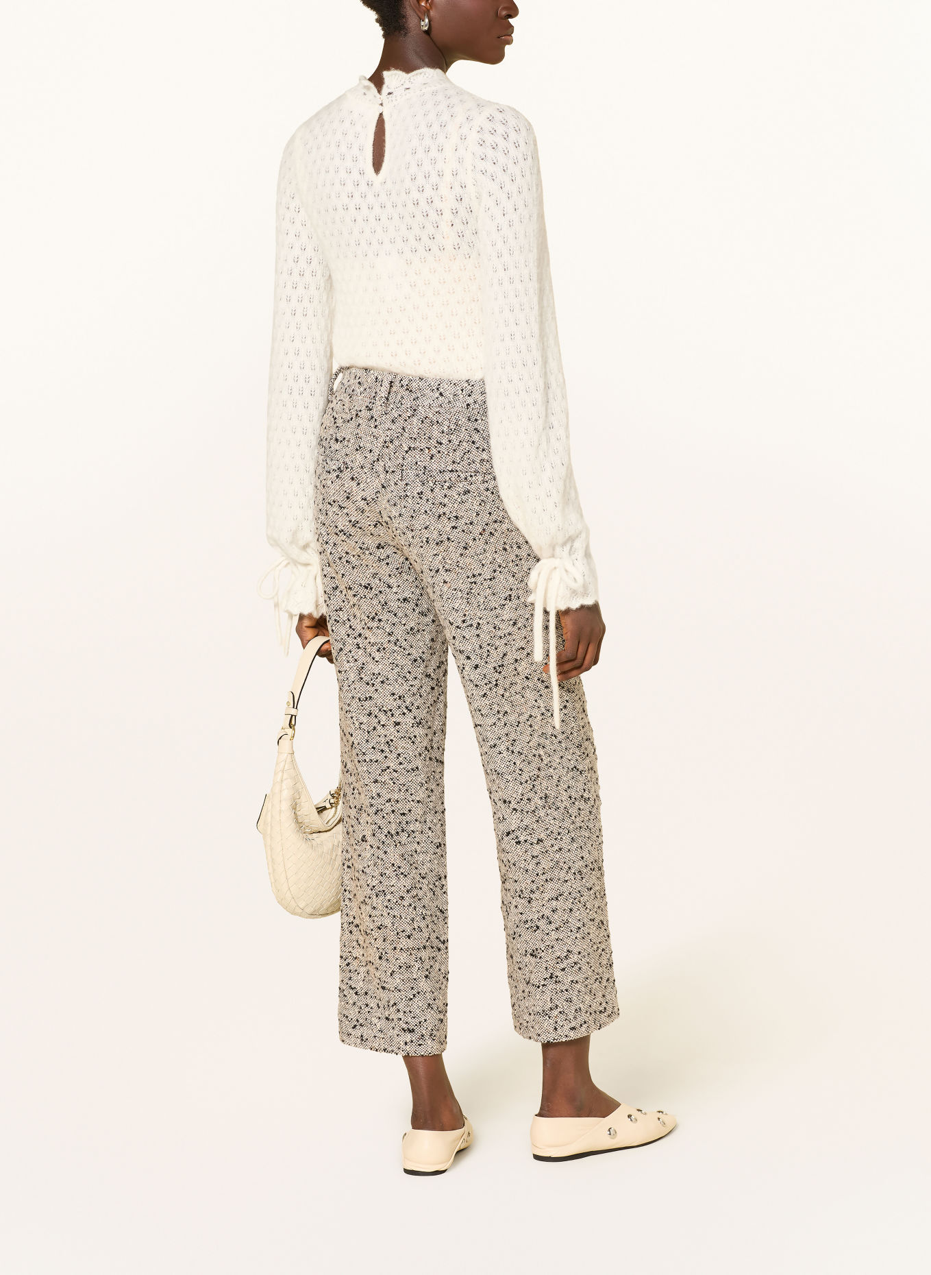 Rich & Royal 7/8 broek van tweed: CRÈME / MARRON FONCÉ / DONKERBLAUW