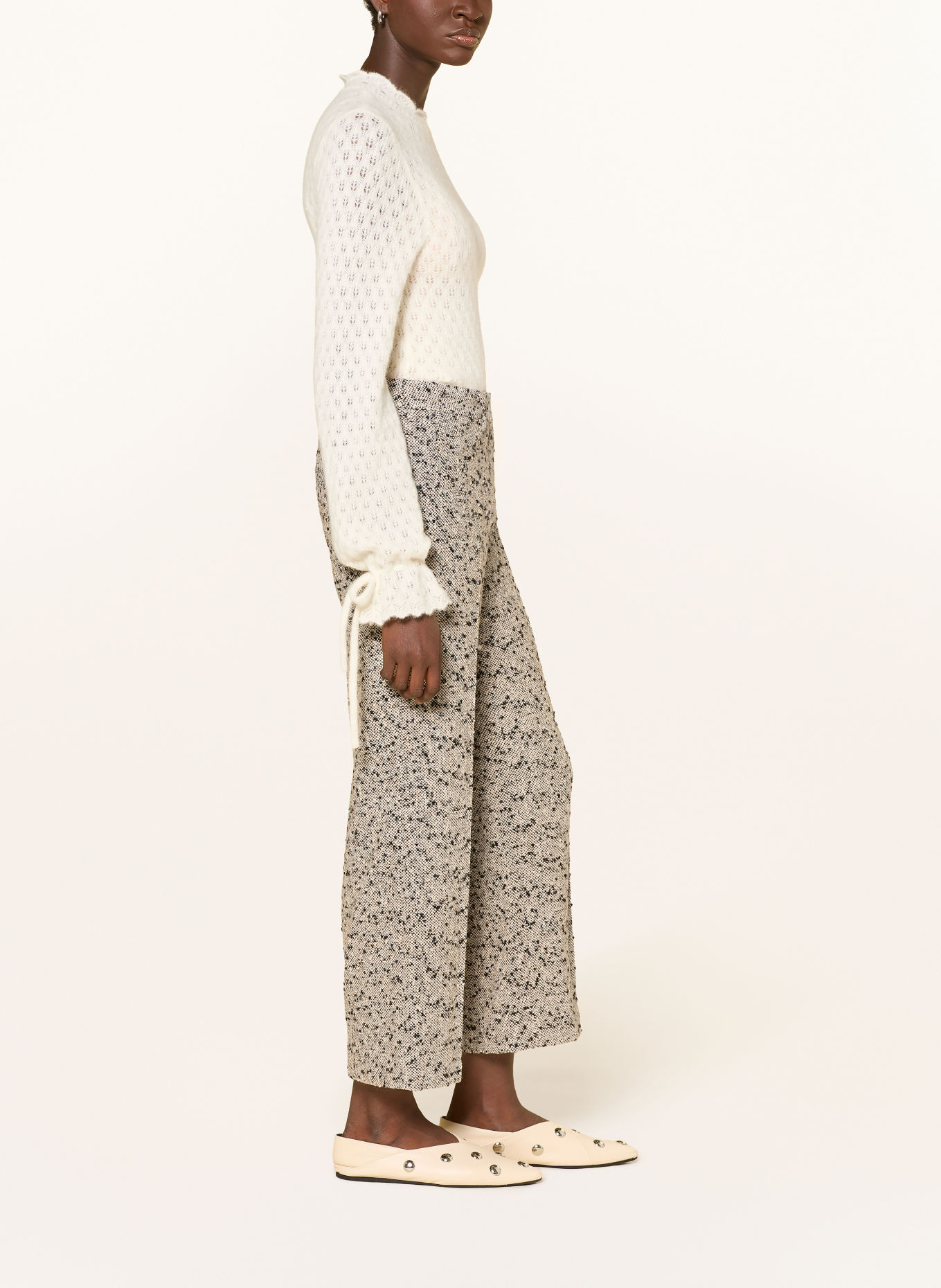 Rich & Royal 7/8 broek van tweed: CRÈME / MARRON FONCÉ / DONKERBLAUW