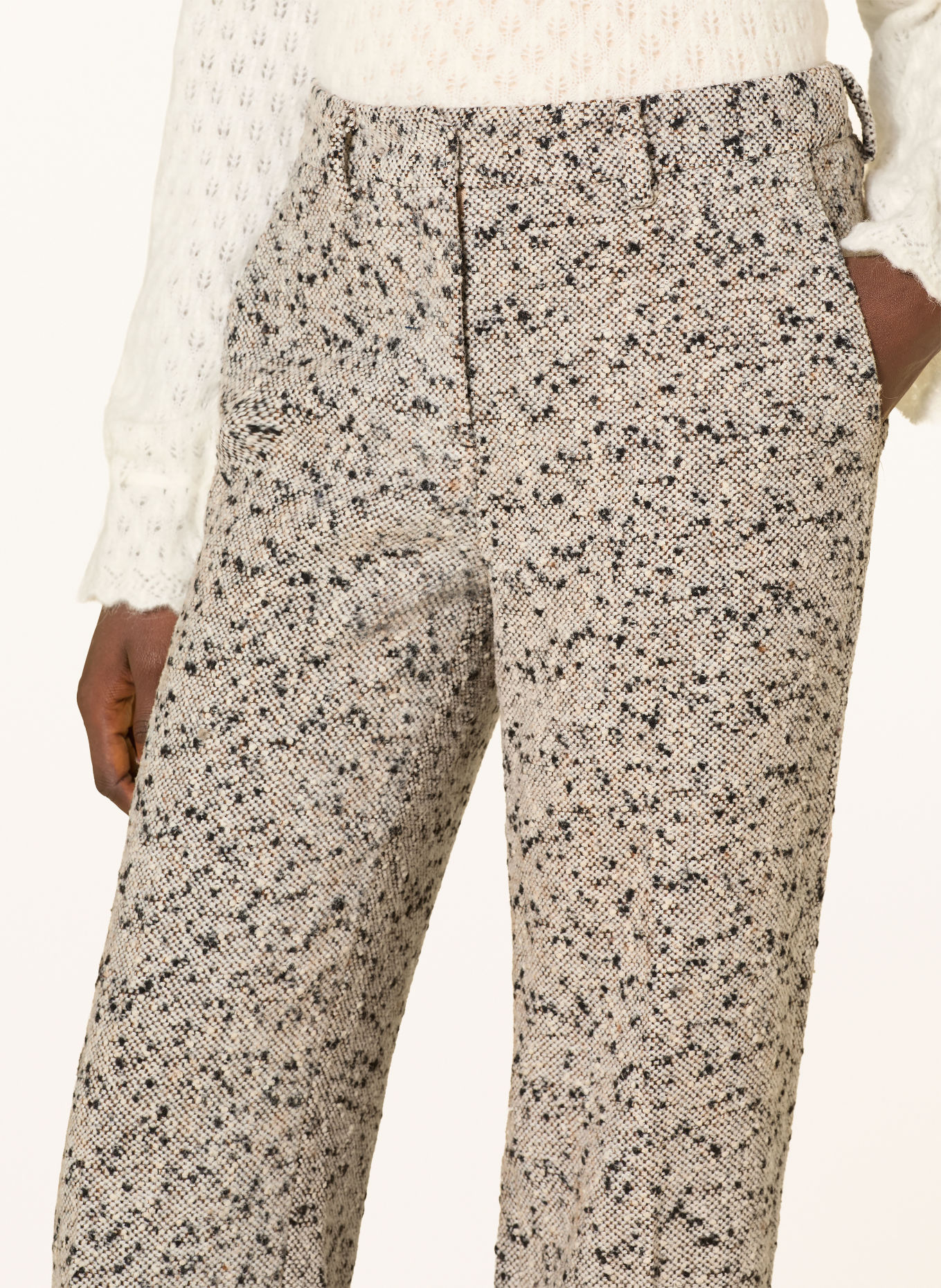 Rich & Royal 7/8 broek van tweed: CRÈME / MARRON FONCÉ / DONKERBLAUW