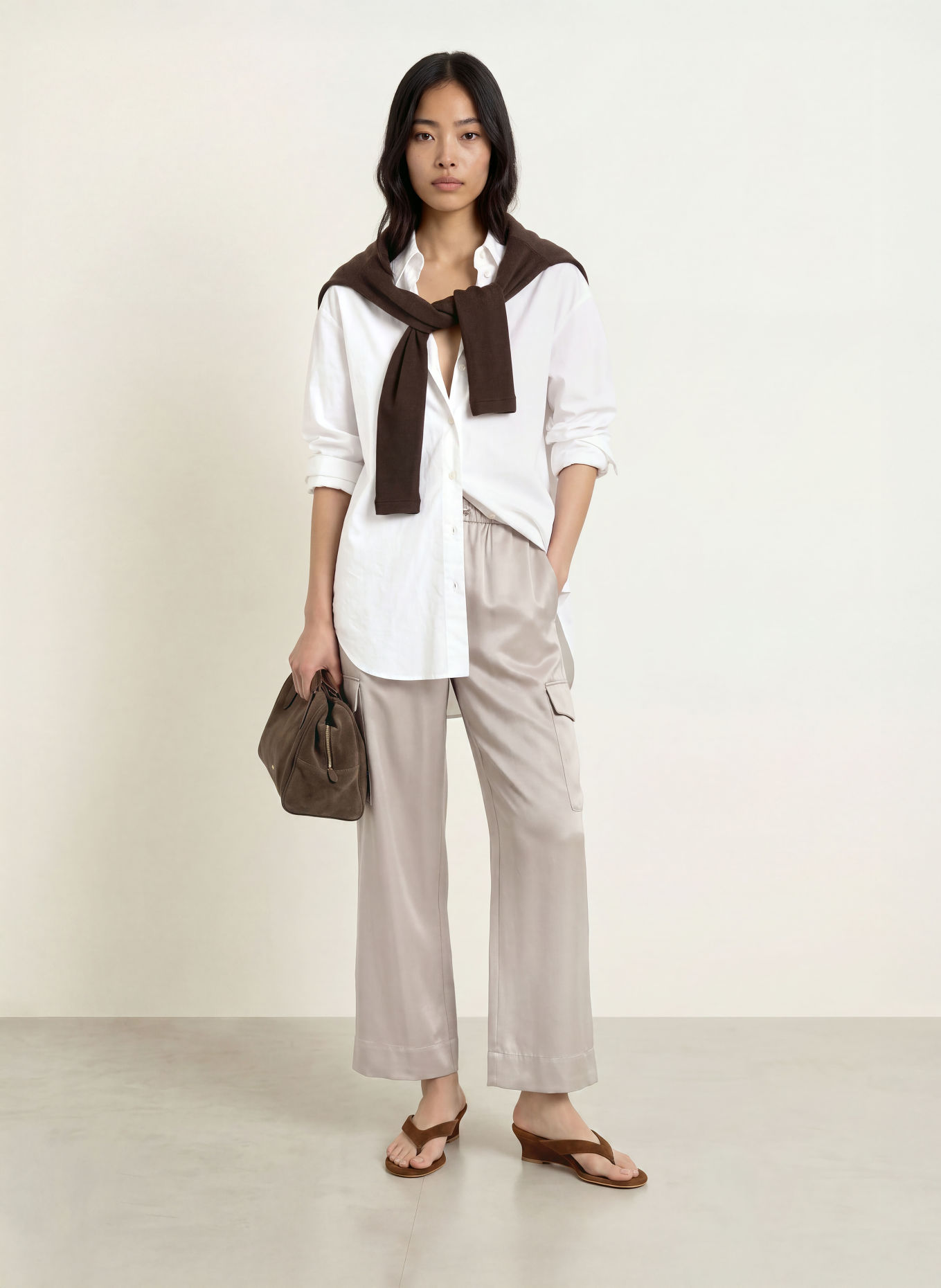 ELIAS RUMELIS Cargo-Culotte HERMI aus Satin: SILBER