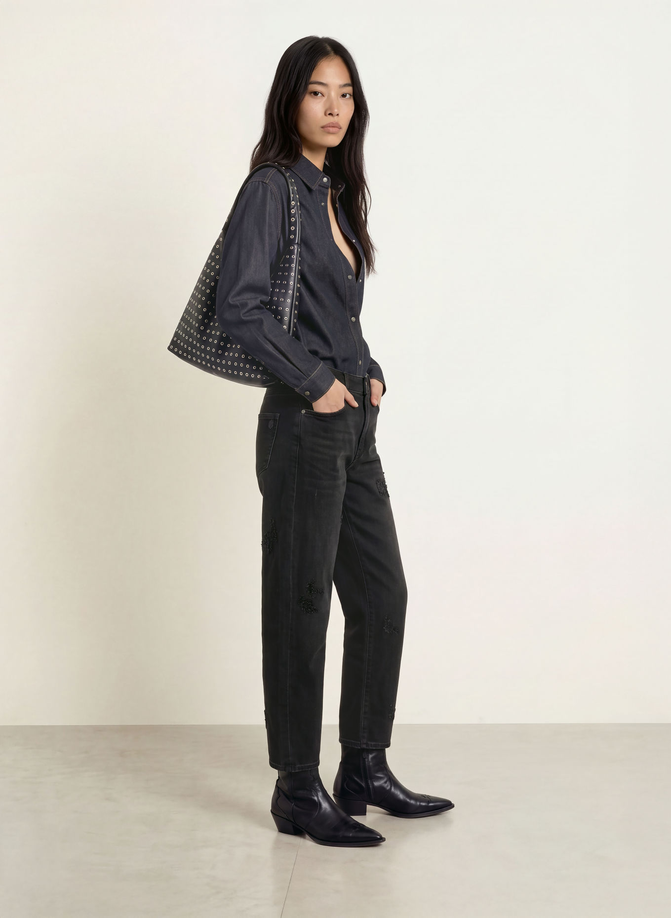 ELIAS RUMELIS Denimblouse AURELA: DONKERBLAUW