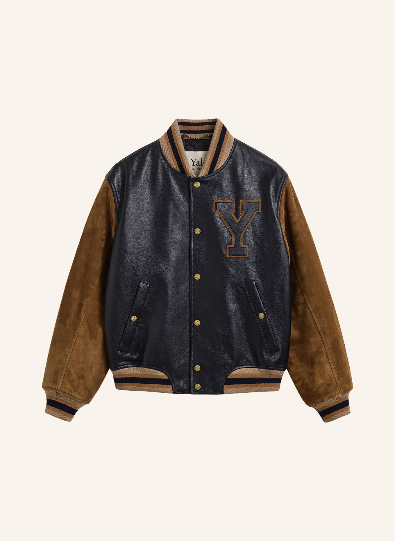 GANT Lederblouson im Materialmix: DUNKELBLAU / BRAUN / BEIGE