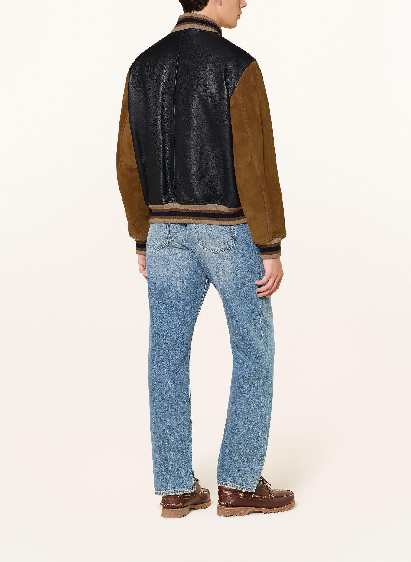 GANT Lederblouson im Materialmix: DUNKELBLAU / BRAUN / BEIGE