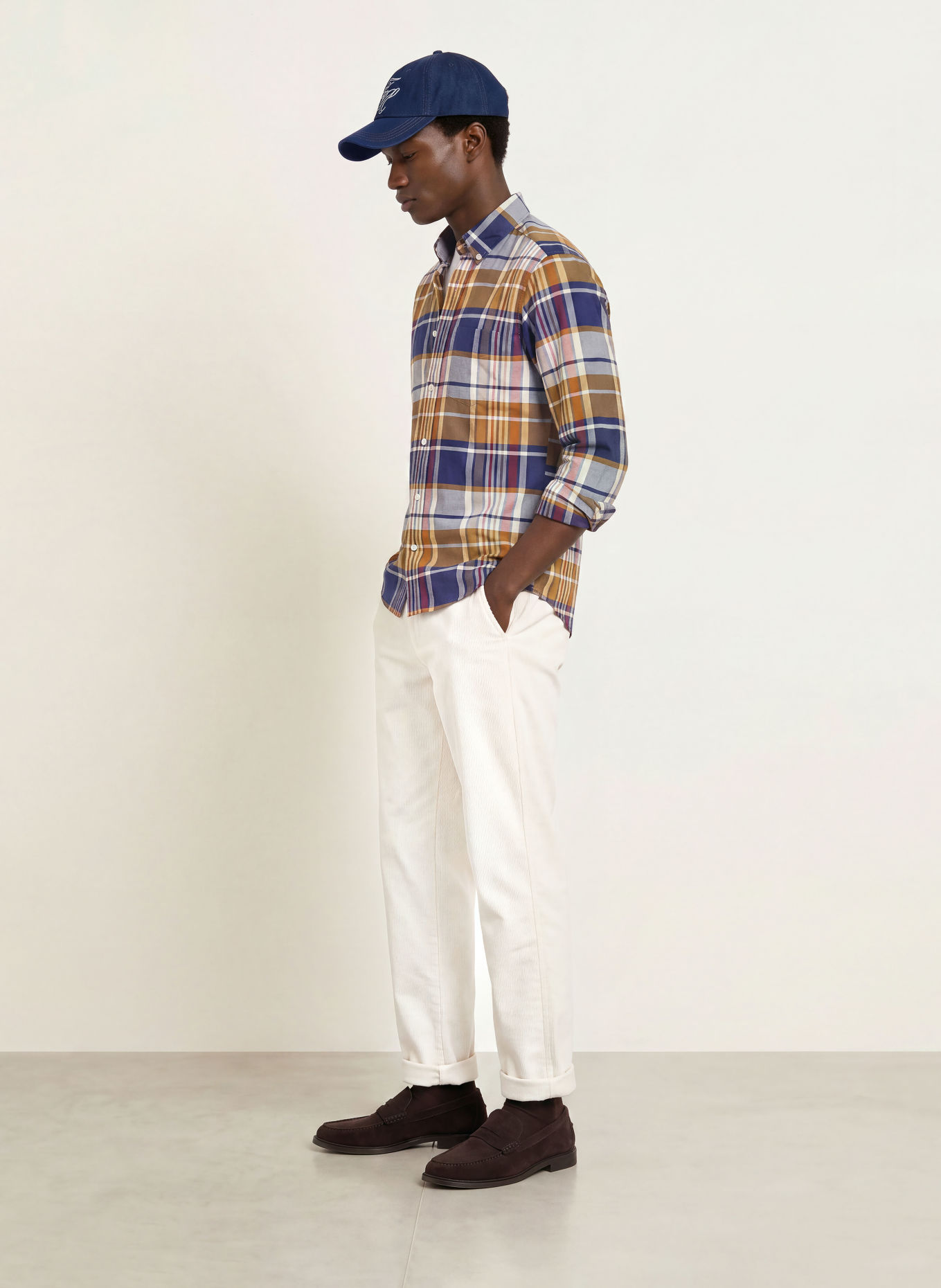 GANT Overhemd met normale pasvorm: DONKERBLAUW / COGNAC / DONKERROOD