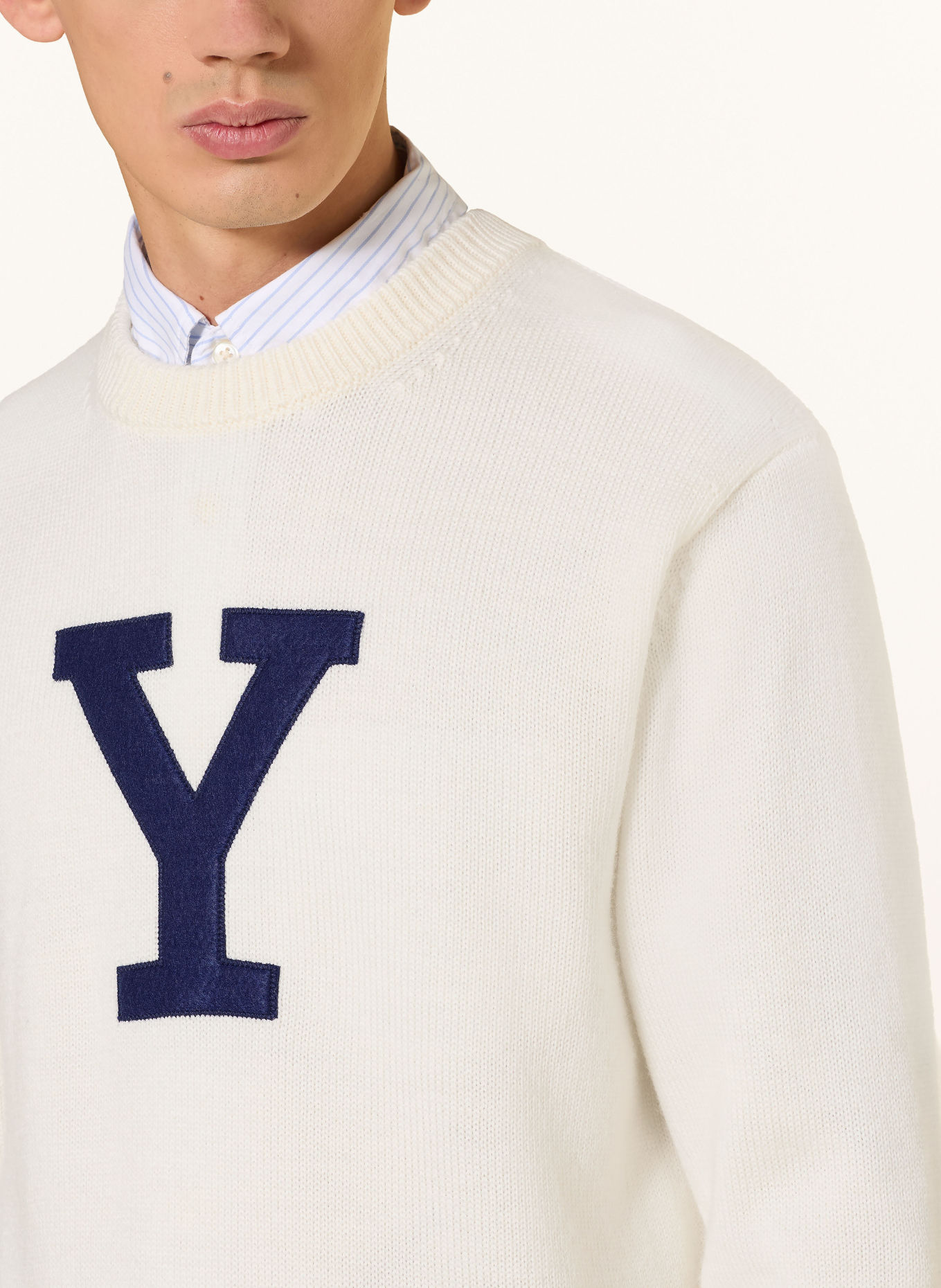 GANT Merino Wool Sweater: CREAM / DARK BLUE