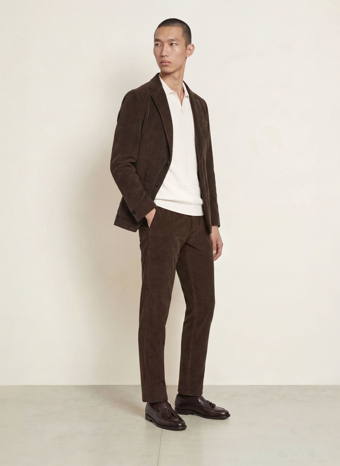 DISTRETTO 12 TORINO Extra Slim Fit Corduroy Suit Jacket: 0027 MORO