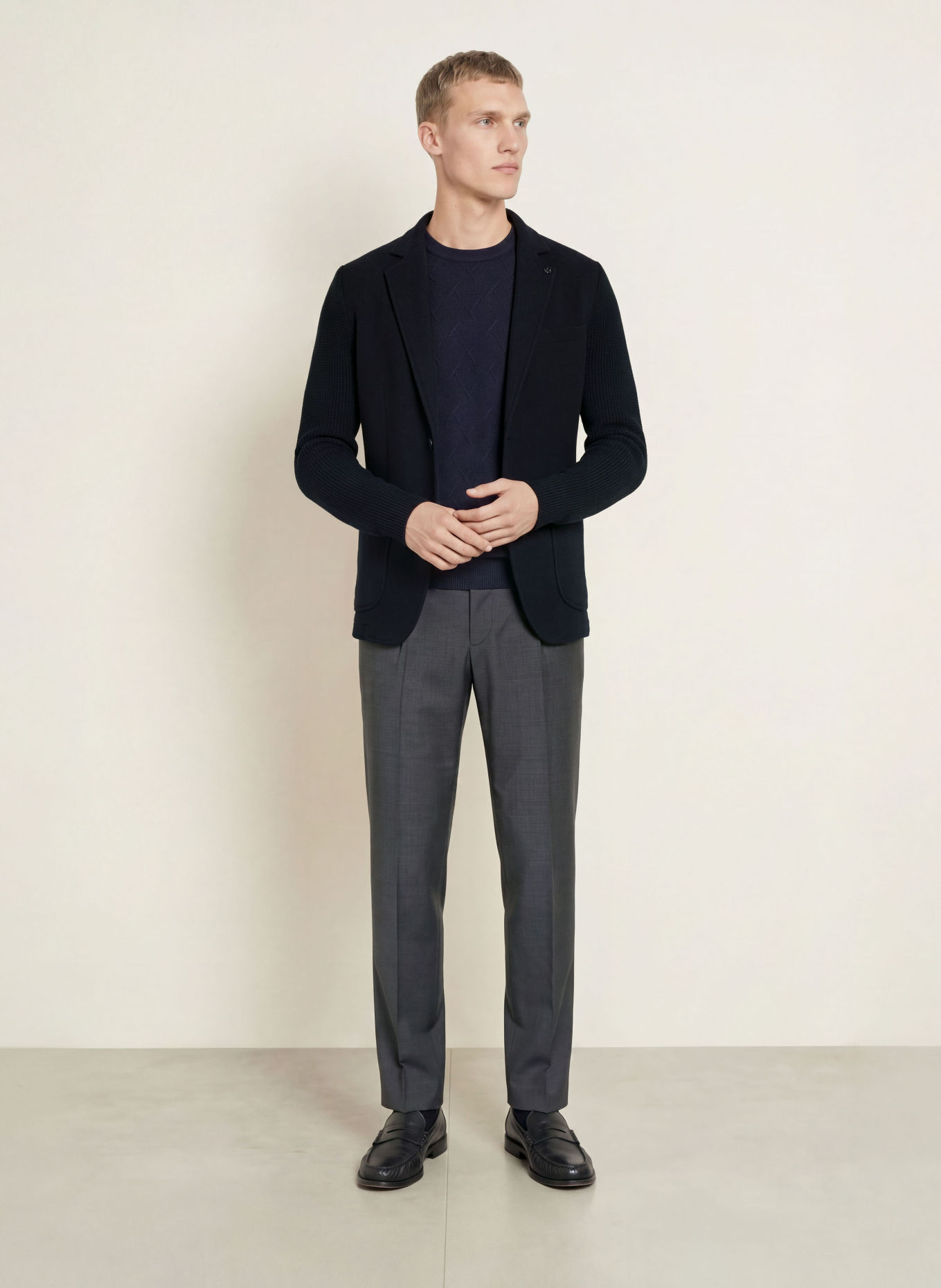 DISTRETTO 12 Sakko REGENT Slim Fit im Materialmix: DUNKELBLAU