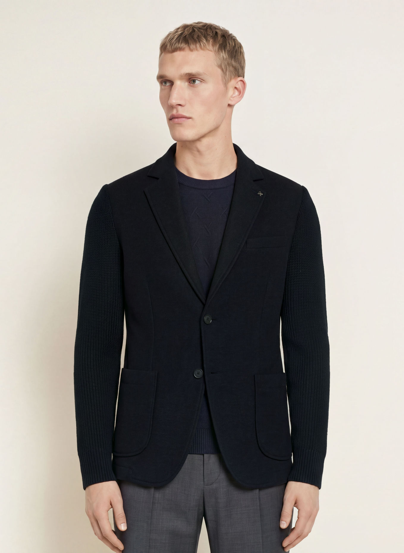 DISTRETTO 12 Sakko REGENT Slim Fit im Materialmix: DUNKELBLAU