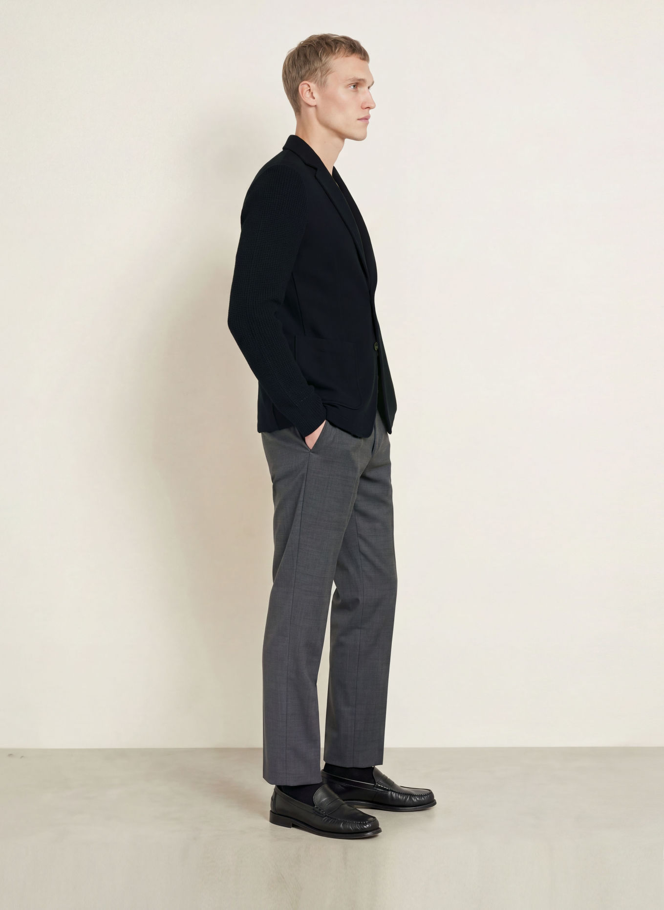 DISTRETTO 12 Sakko REGENT Slim Fit im Materialmix: DUNKELBLAU