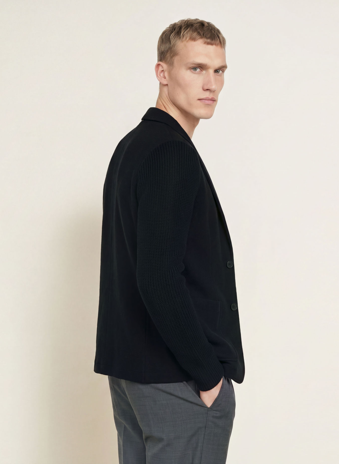 DISTRETTO 12 Sakko REGENT Slim Fit im Materialmix: DUNKELBLAU