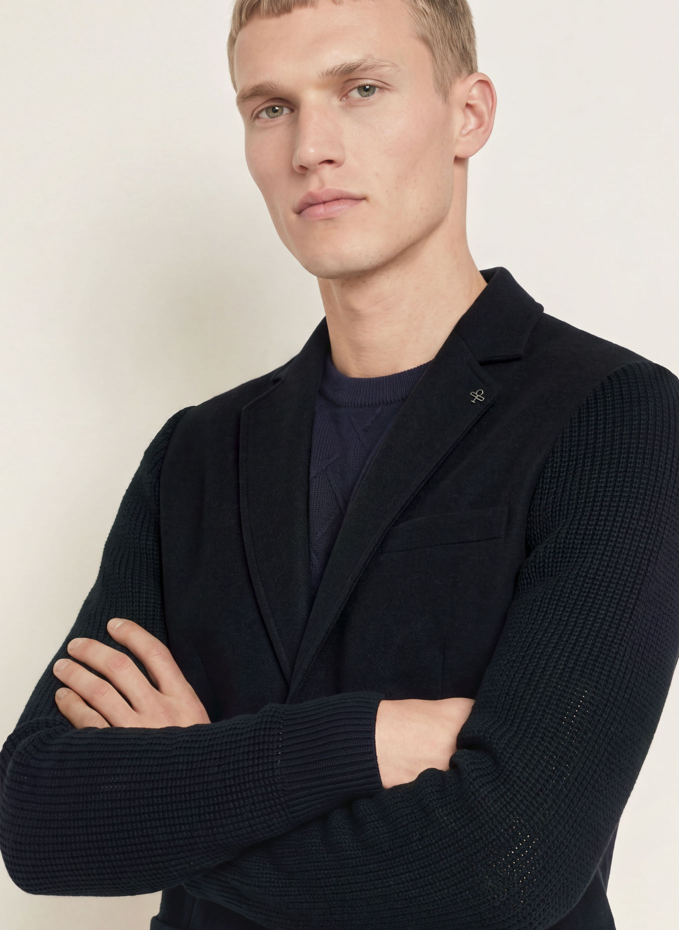 DISTRETTO 12 Sakko REGENT Slim Fit im Materialmix: DUNKELBLAU