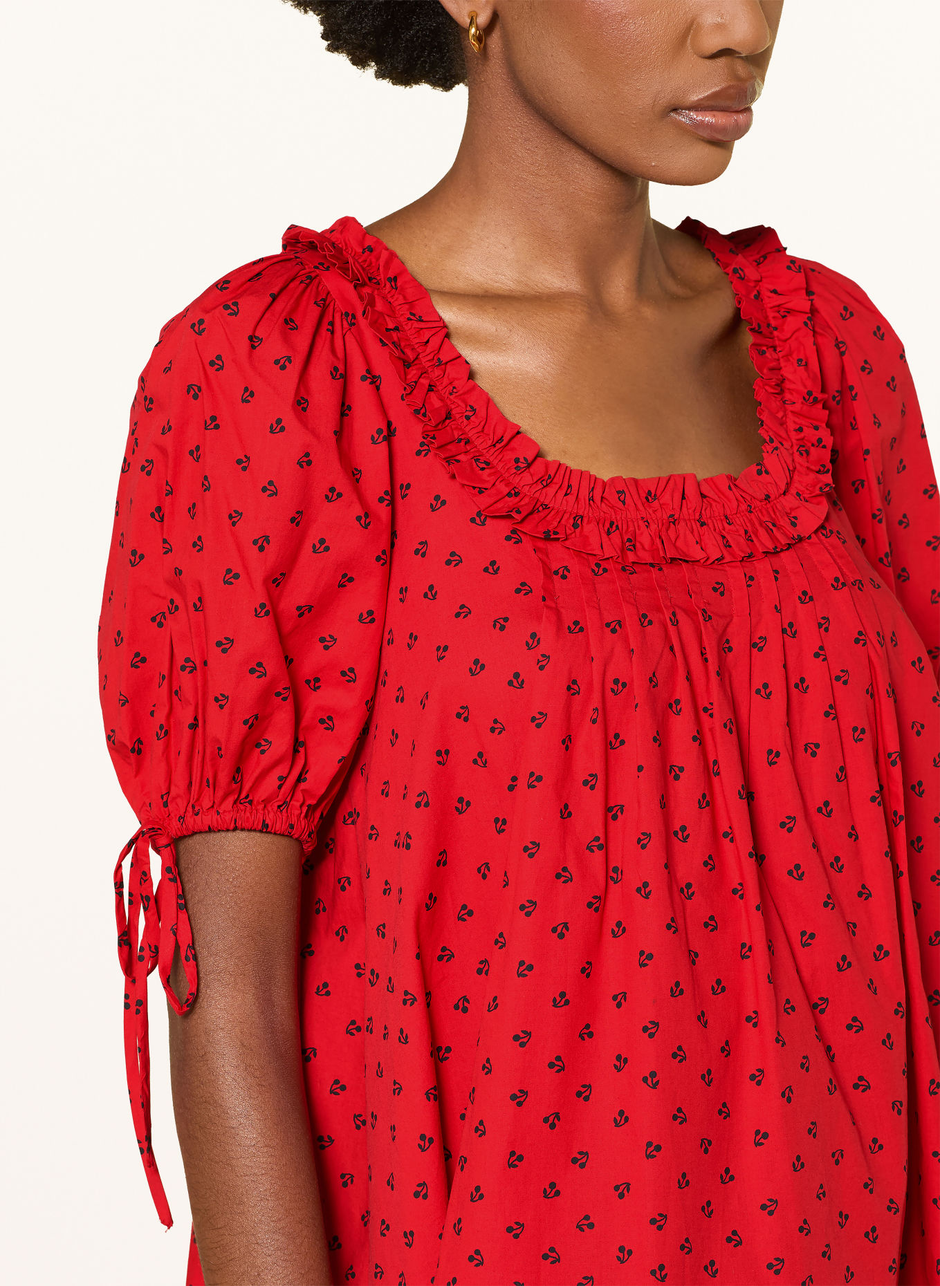 DAMSON MADDER. JEMIMA Dress with Ruffles: RED / BLACK