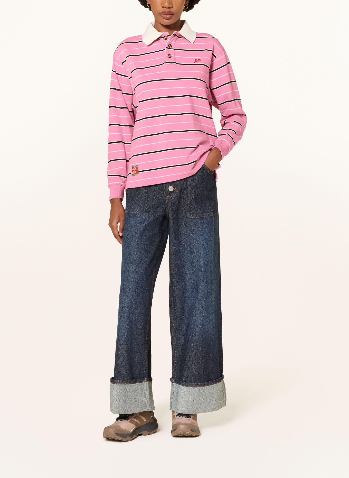 DAMSON MADDER. Gebreid poloshirt REMIE: ROZE / ECRU / ZWART