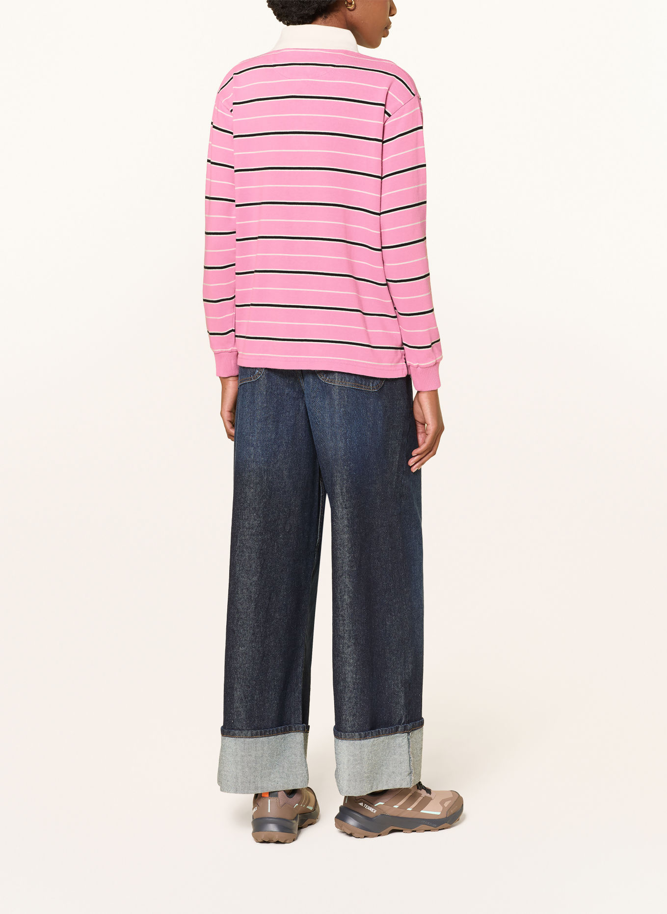 DAMSON MADDER. Gebreid poloshirt REMIE: ROZE / ECRU / ZWART